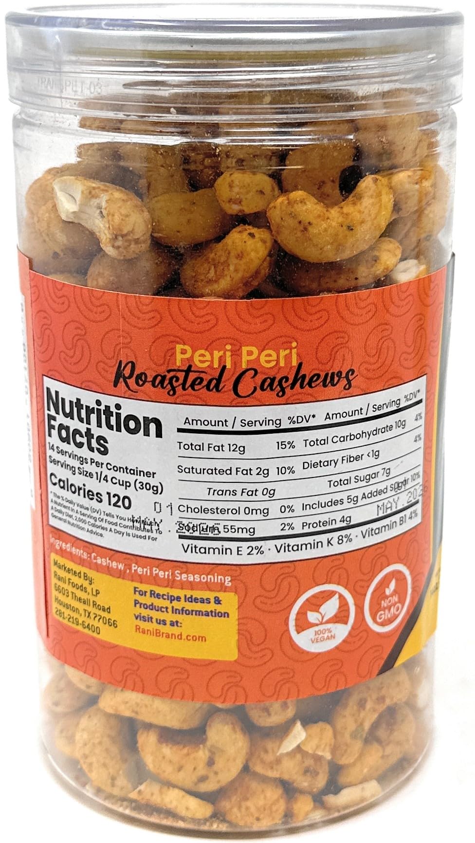 Rani Roasted Cashews Variety Pack (Salted, Black Pepper, Peri Peri) 14oz (400g) Pack of 3, PET Jar, Non-Fried, Oil Free ~ All Natural | Vegan | Gluten Friendly | NON-GMO | Kosher | Air Roasted - Image 7