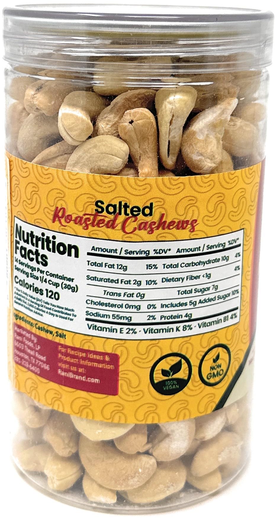 Rani Roasted Cashews Variety Pack (Salted, Black Pepper, Peri Peri) 14oz (400g) Pack of 3, PET Jar, Non-Fried, Oil Free ~ All Natural | Vegan | Gluten Friendly | NON-GMO | Kosher | Air Roasted - Image 8