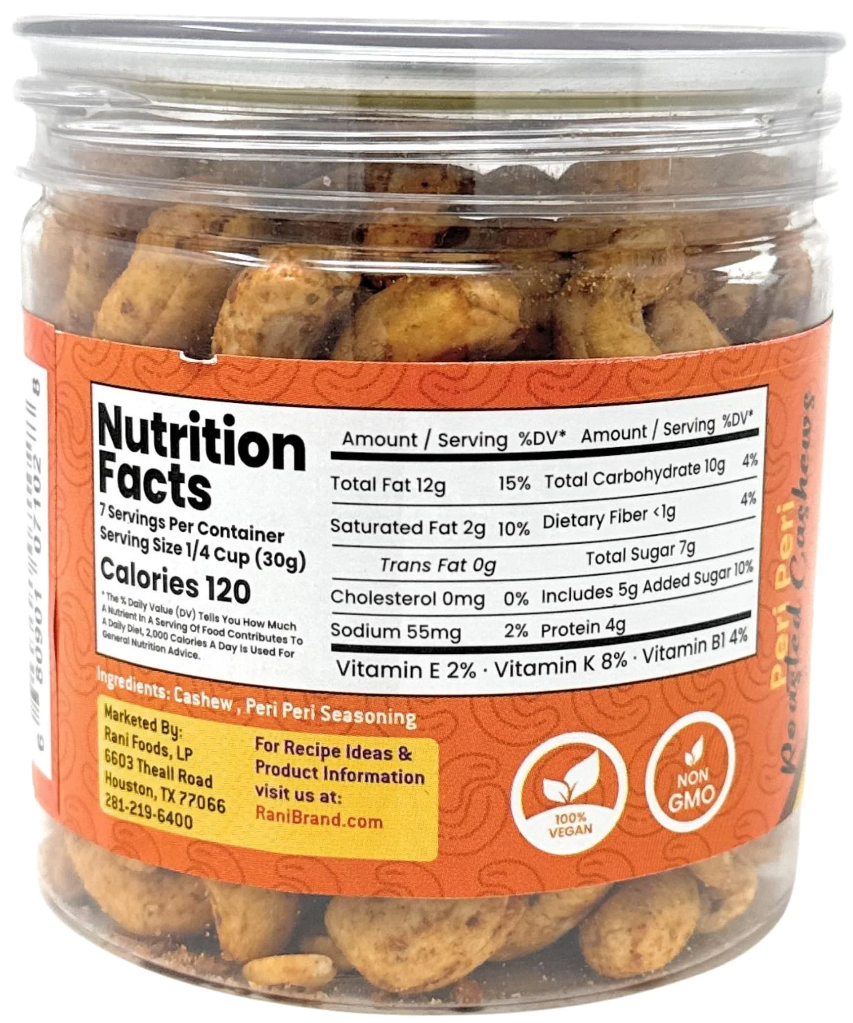 Rani Roasted Cashews Variety Pack (Salted, Black Pepper, Peri Peri) 7oz (200g) Pack of 3, PET Jar, Non-Fried, Oil Free ~ All Natural | Vegan | Gluten Friendly | NON-GMO | Kosher | Air Roasted - Image 6