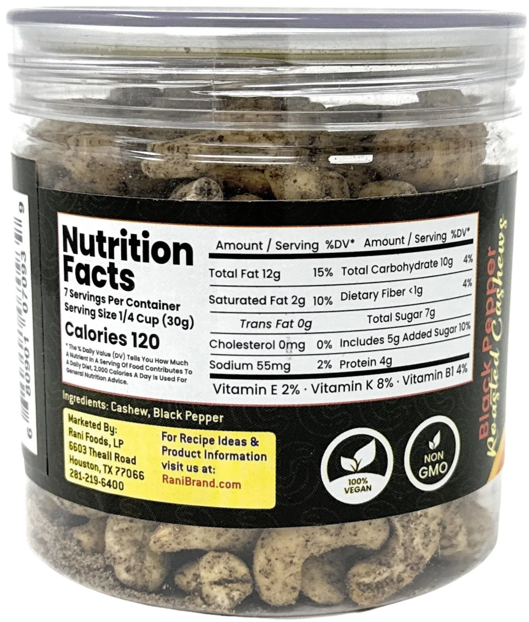 Rani Roasted Cashews Variety Pack (Salted, Black Pepper, Peri Peri) 7oz (200g) Pack of 3, PET Jar, Non-Fried, Oil Free ~ All Natural | Vegan | Gluten Friendly | NON-GMO | Kosher | Air Roasted - Image 7