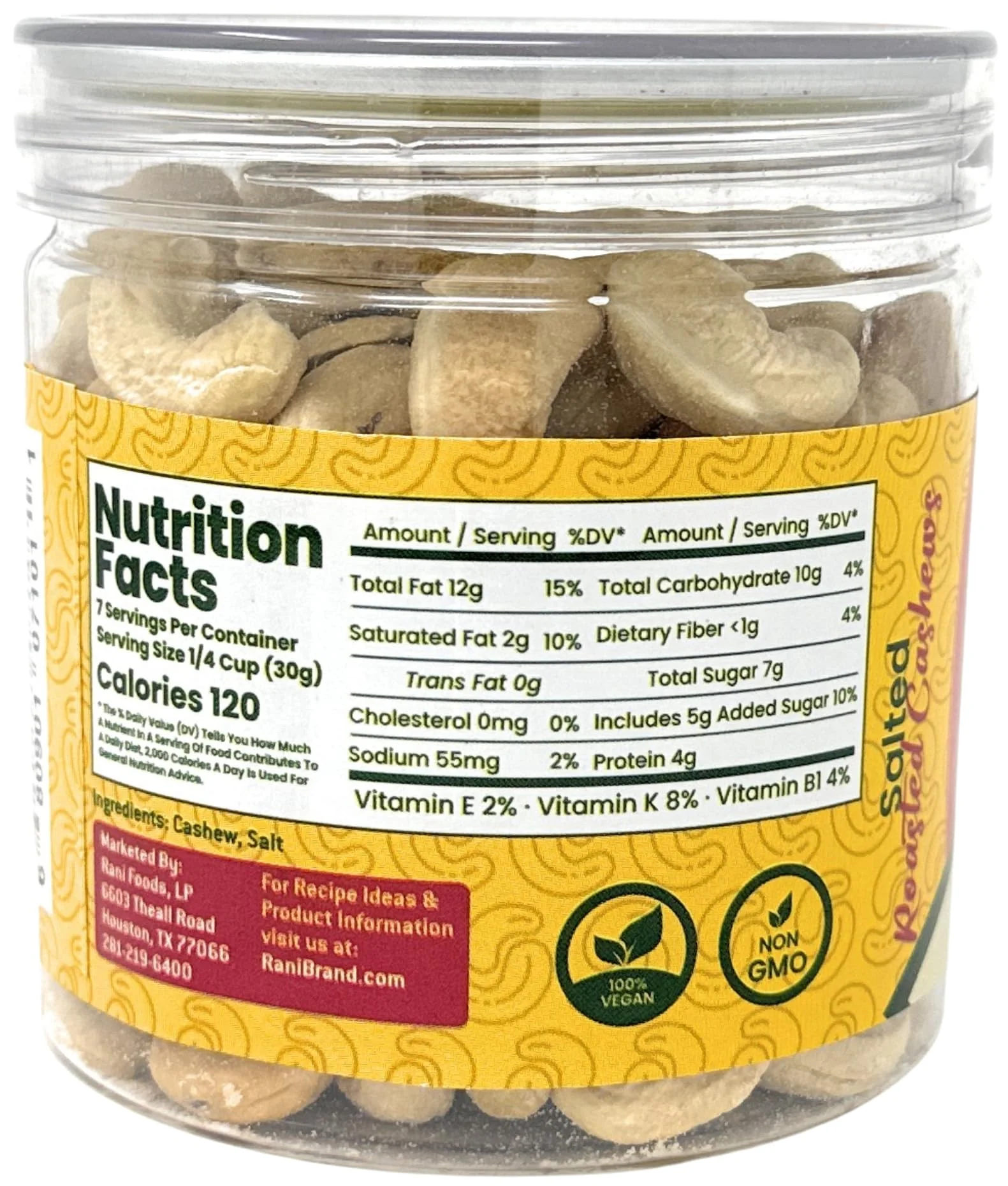 Rani Roasted Cashews Variety Pack (Salted, Black Pepper, Peri Peri) 7oz (200g) Pack of 3, PET Jar, Non-Fried, Oil Free ~ All Natural | Vegan | Gluten Friendly | NON-GMO | Kosher | Air Roasted - Image 8