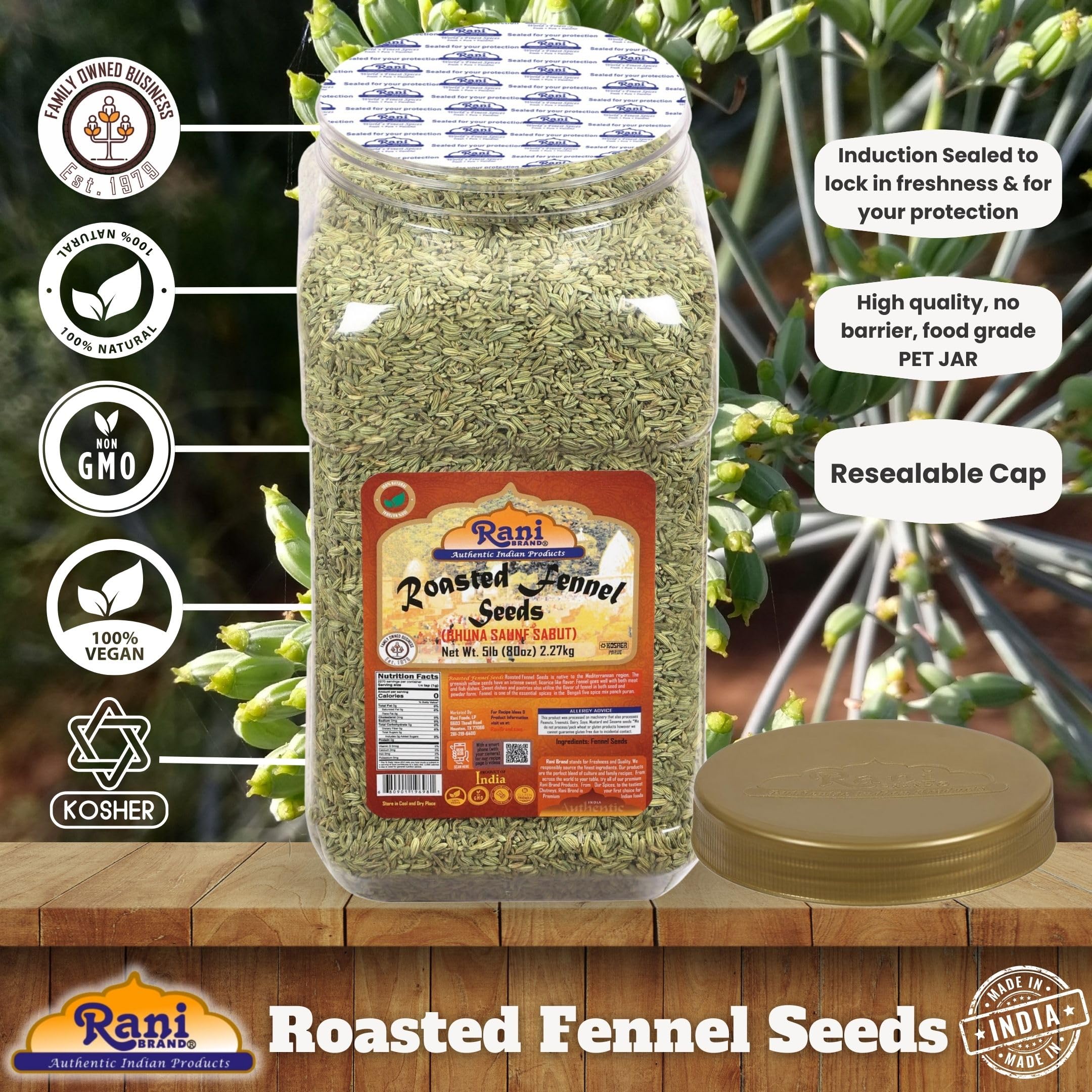 Rani Roasted Fennel Seeds (Bhuna Saunf Sabut) Whole Spice 80oz (5lbs) 2.27kg Bulk PET Jar ~ All Natural | Gluten Friendly | NON-GMO | Kosher | Vegan | Indian Origin - Image 4
