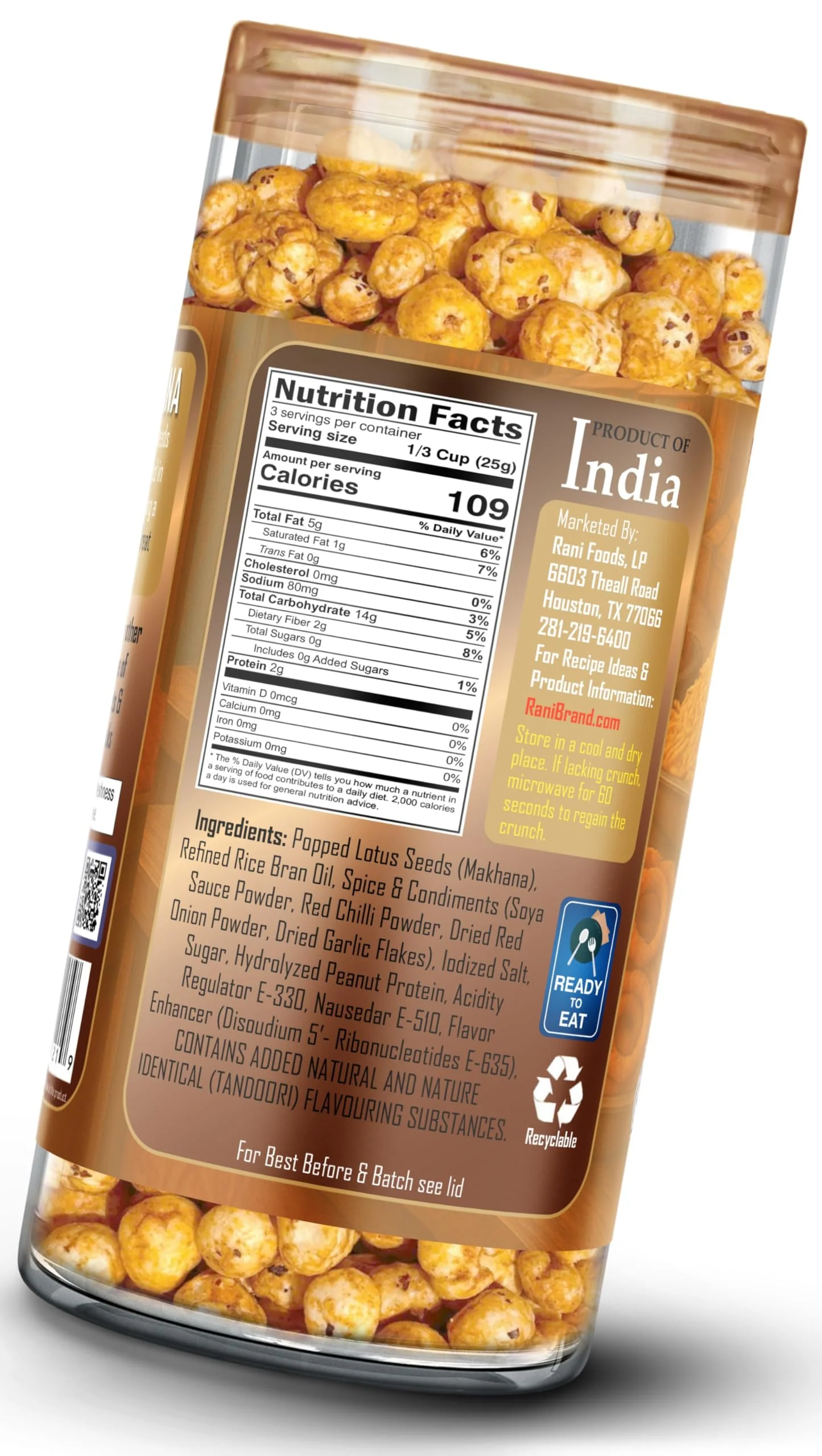 Rani Roasted Makhana (Fox Nut/Popped Lotus Seed) Tandoori Flavor 2.6oz (75g) Ready to eat, Hand Picked Foxnuts ~ High in Protein | Vegan | Gluten Friendly | NON-GMO | Kosher | Indian Origin - Image 8