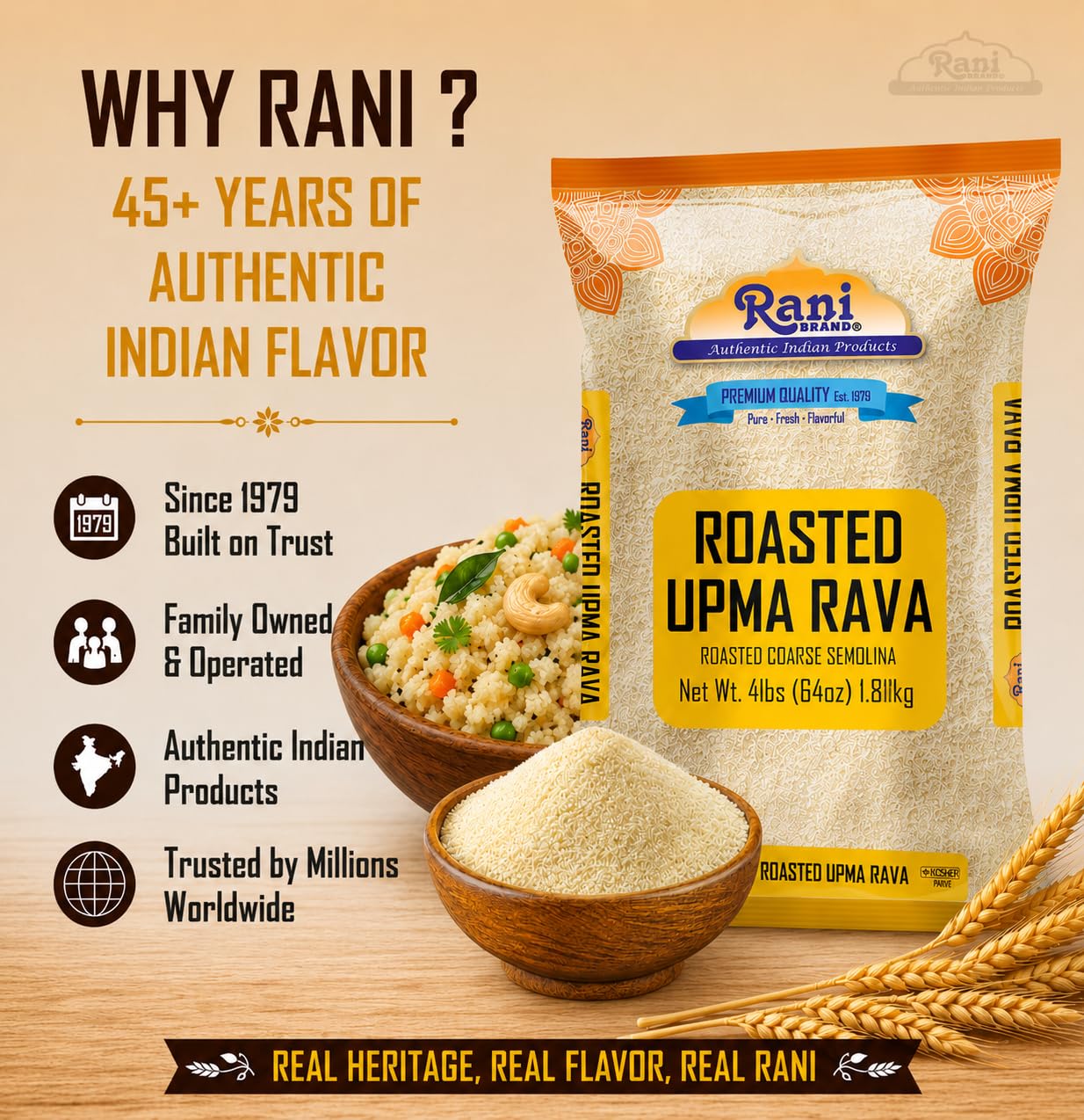 Rani Roasted Upma Rava 64oz (4lbs) 1.81kg Bulk ~ All Natural | Vegan | NON-GMO | Kosher | Indian Origin - Image 9