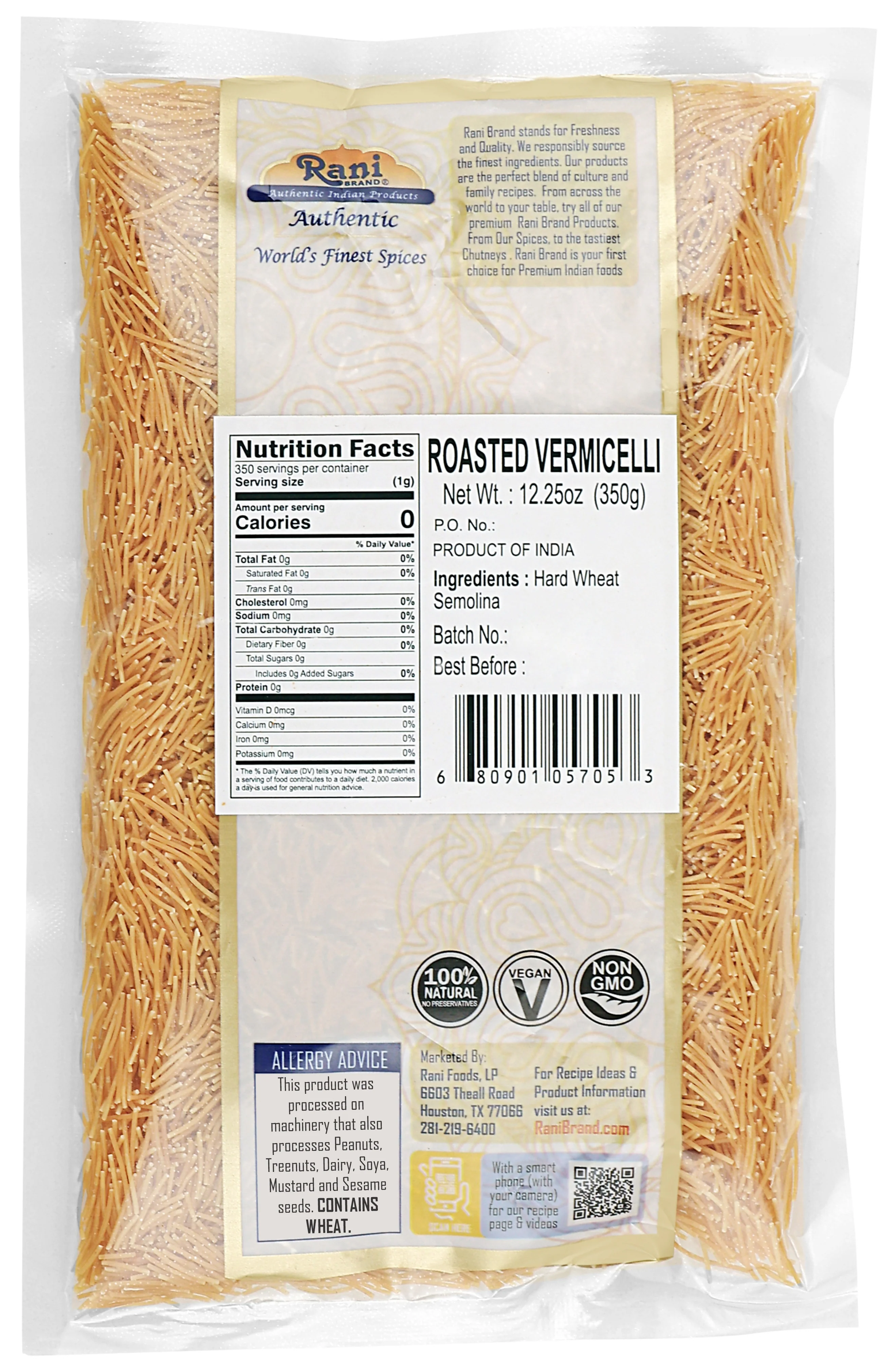 Rani Roasted Vermicelli (Wheat Noodles) 12.25oz (350g) ~ All Natural | Vegan | NON-GMO | Indian Origin - Image 3