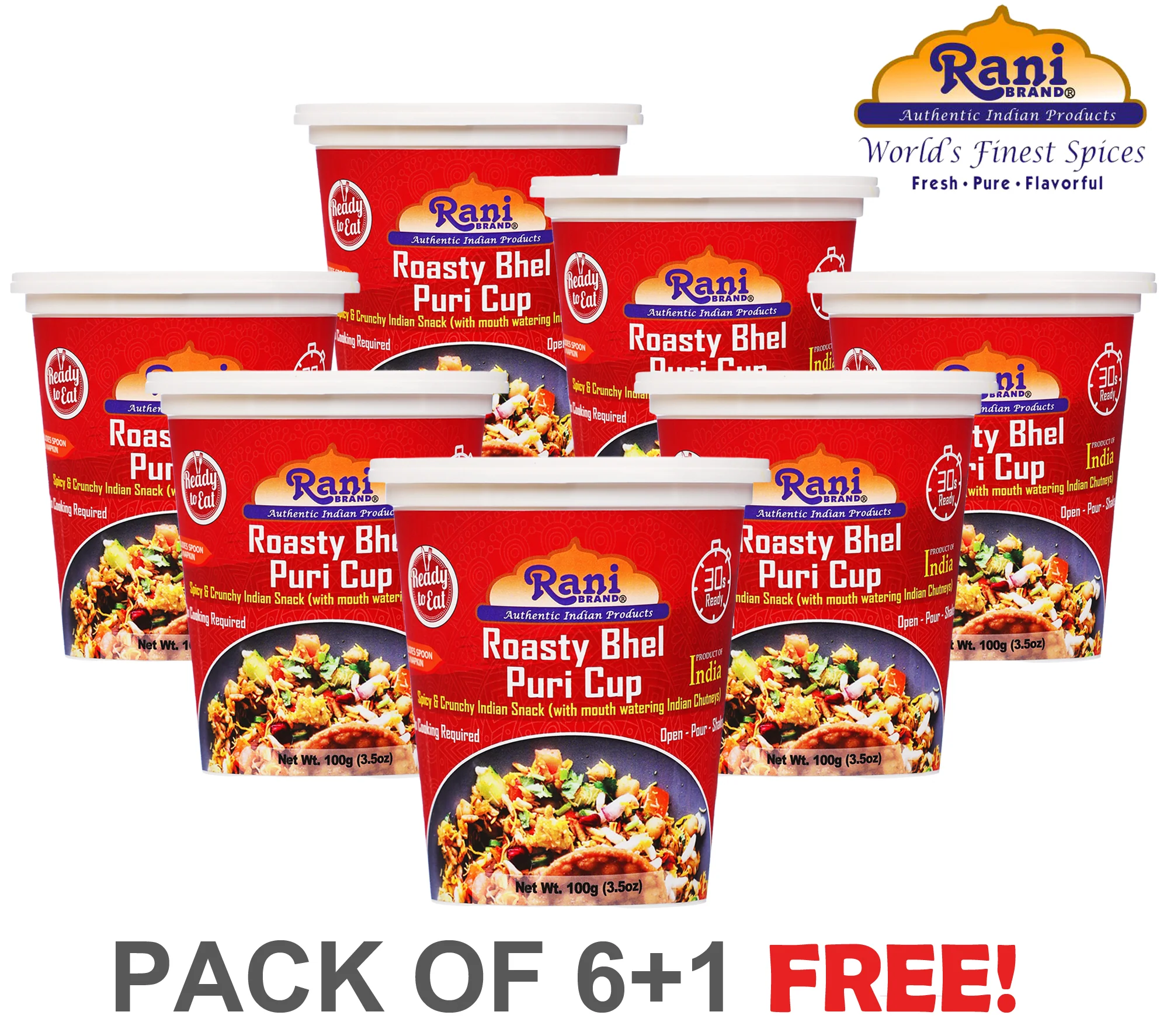 Rani Roasty Bhel Puri Cup (Spicy & Crunchy Indian Snack w/ mouth watering Indian Chutneys) 3.5oz (100g), Pack of 6+1 FREE ~ Ready to Eat | Vegan | NON-GMO | Indian Origin - Image 8