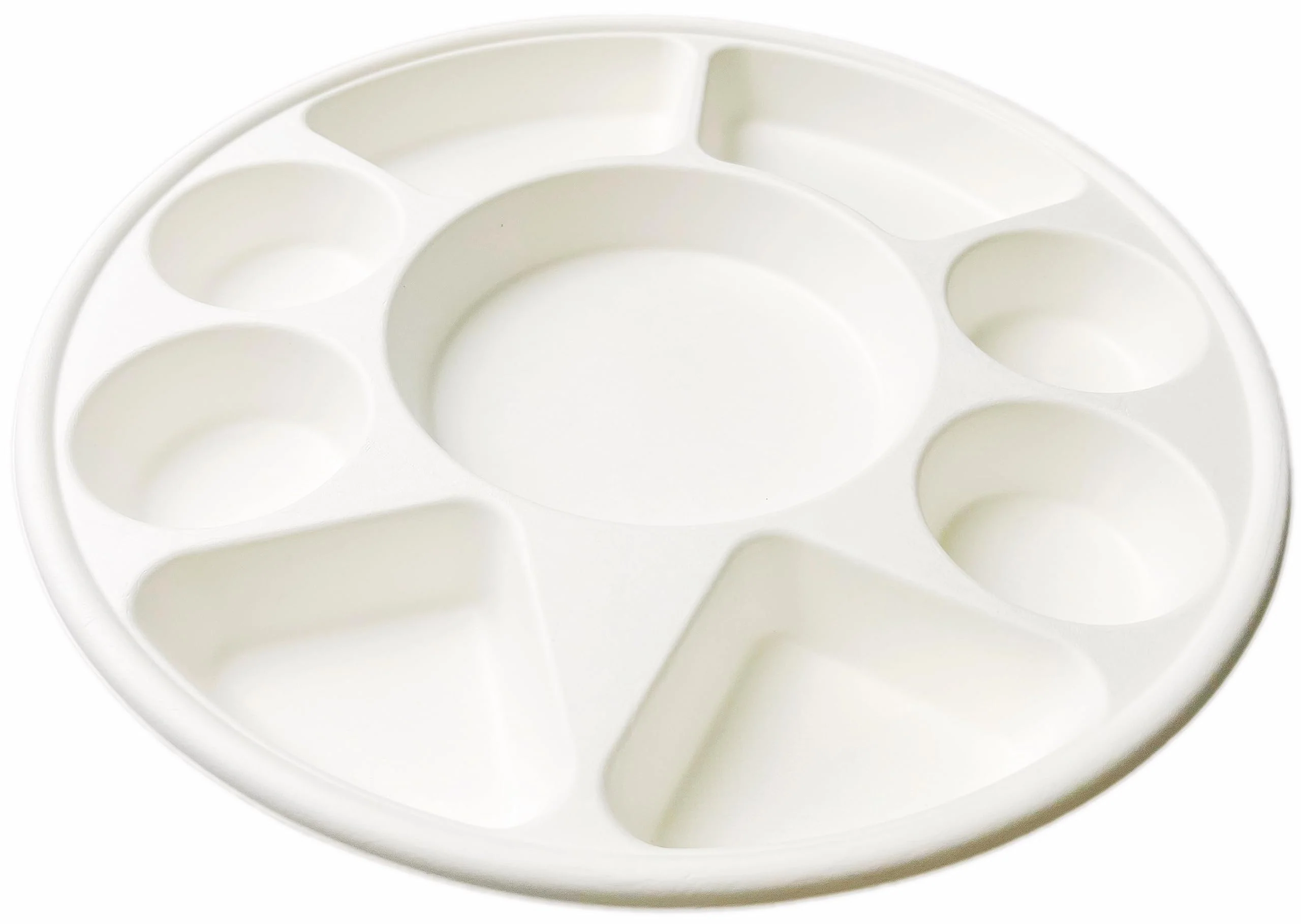 Rani Round Biodegradable Divided Plates, Pack of 100, 9 Compartments ~ Disposable & Eco-Friendly | 12.44" Diameter, 1.38" Thickness | Heavy-Duty and Sturdy Disposable Bagasse Plates | Premium Quality - Image 2