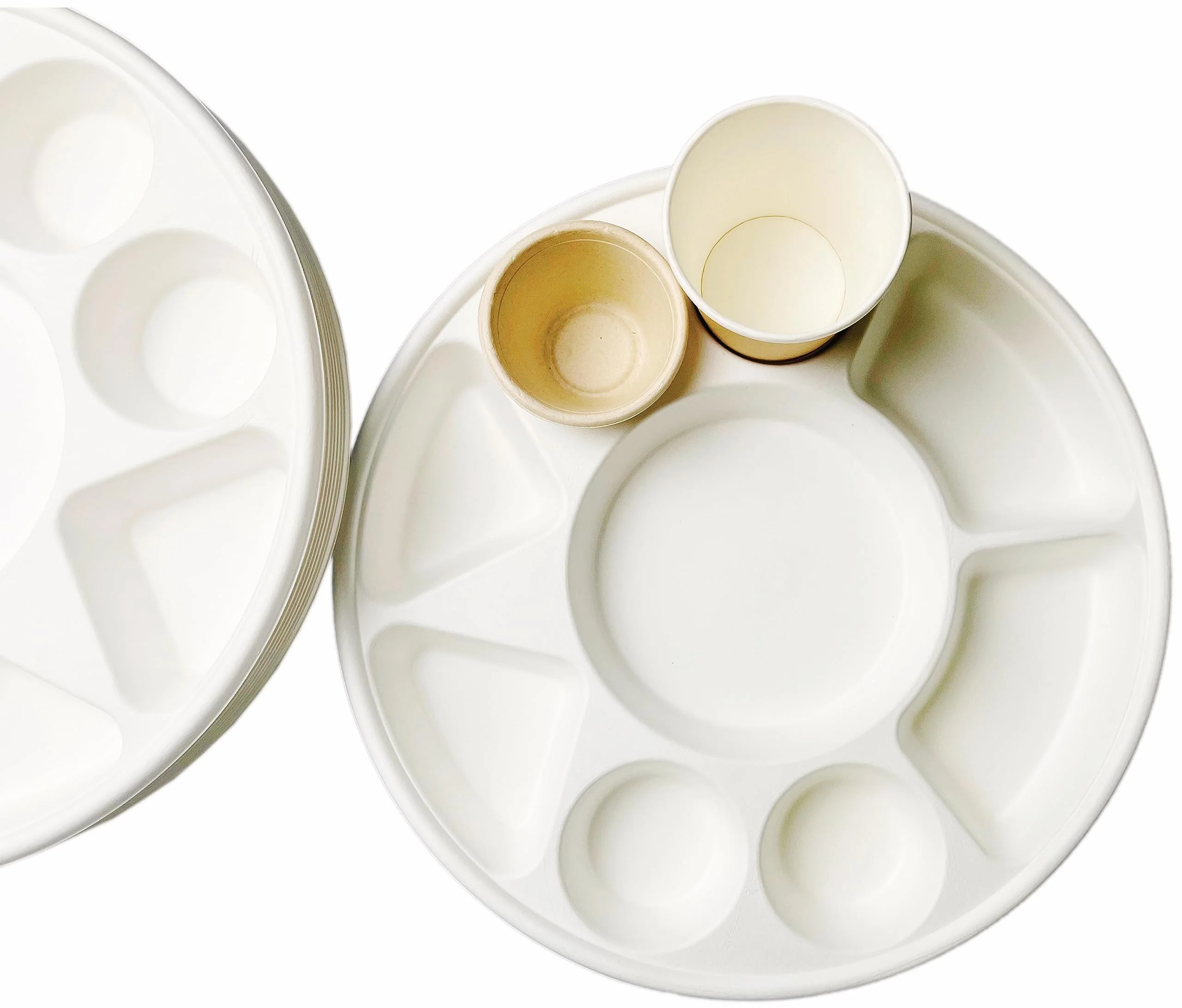 Rani Round Biodegradable Divided Plates, Pack of 100, 9 Compartments ~ Disposable & Eco-Friendly | 12.44" Diameter, 1.38" Thickness | Heavy-Duty and Sturdy Disposable Bagasse Plates | Premium Quality - Image 4