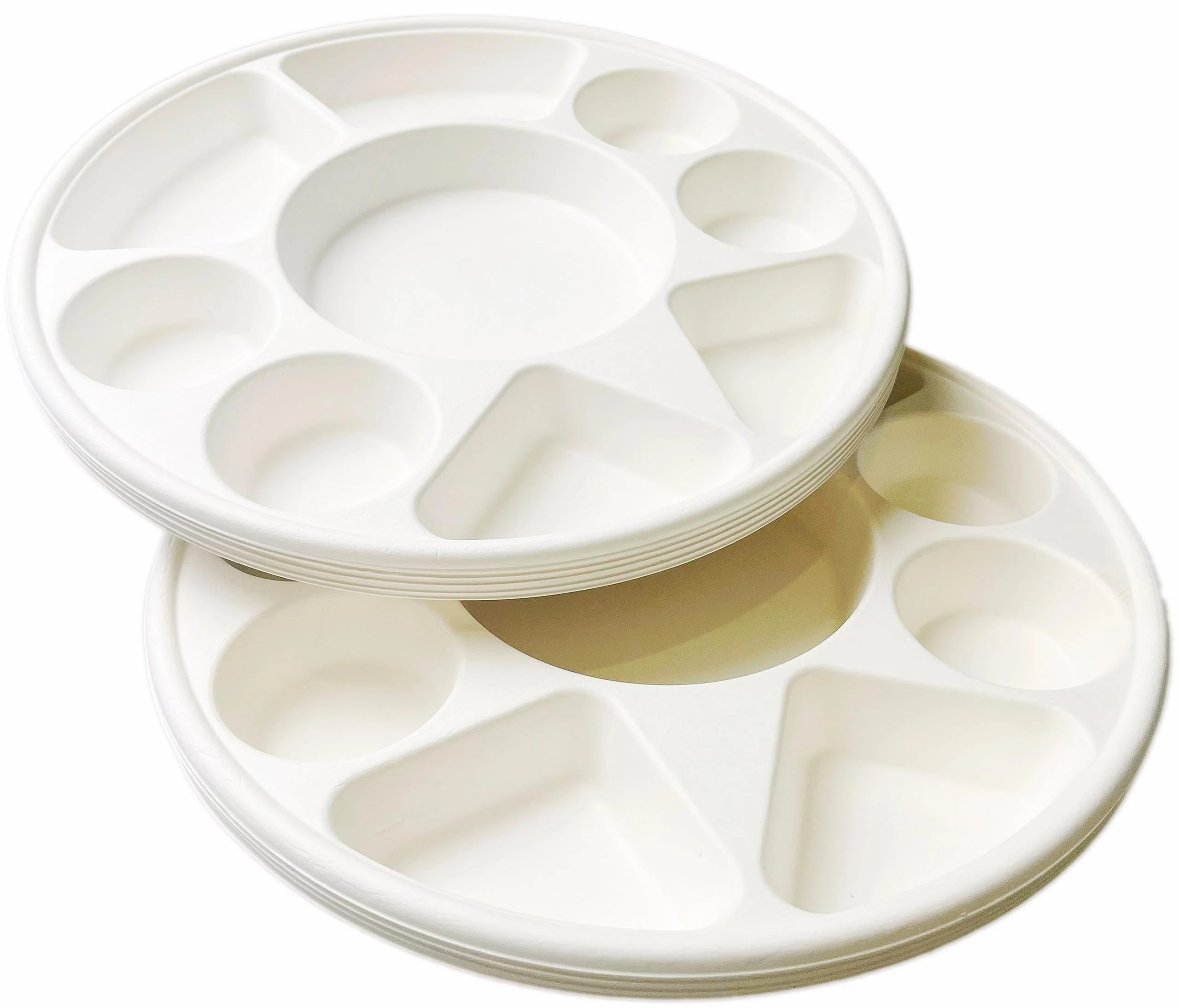 Rani Round Biodegradable Divided Plates, Pack of 100, 9 Compartments ~ Disposable & Eco-Friendly | 12.44" Diameter, 1.38" Thickness | Heavy-Duty and Sturdy Disposable Bagasse Plates | Premium Quality - Image 5