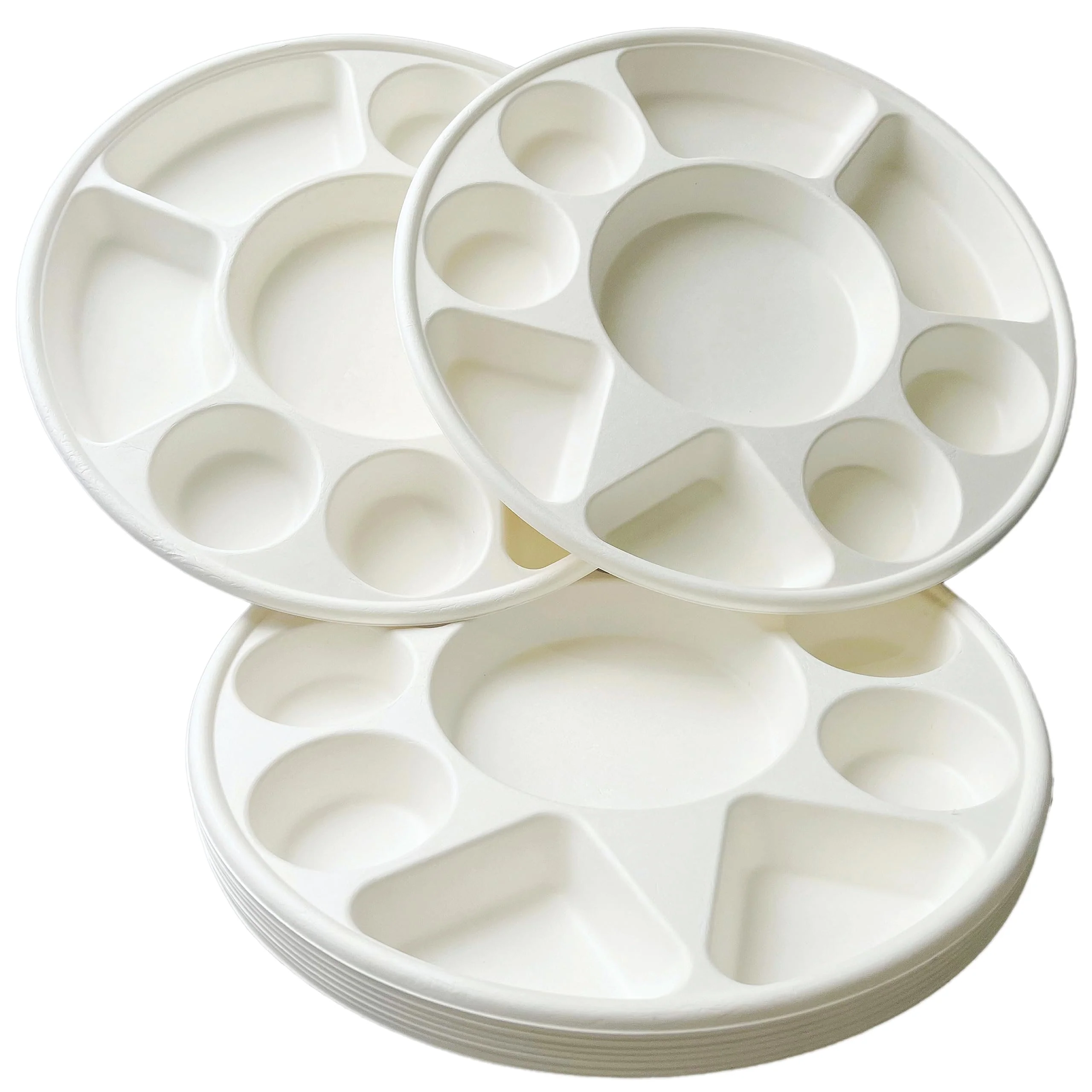 Rani Round Biodegradable Divided Plates, Pack of 100, 9 Compartments ~ Disposable & Eco-Friendly | 12.44" Diameter, 1.38" Thickness | Heavy-Duty and Sturdy Disposable Bagasse Plates | Premium Quality - Image 7