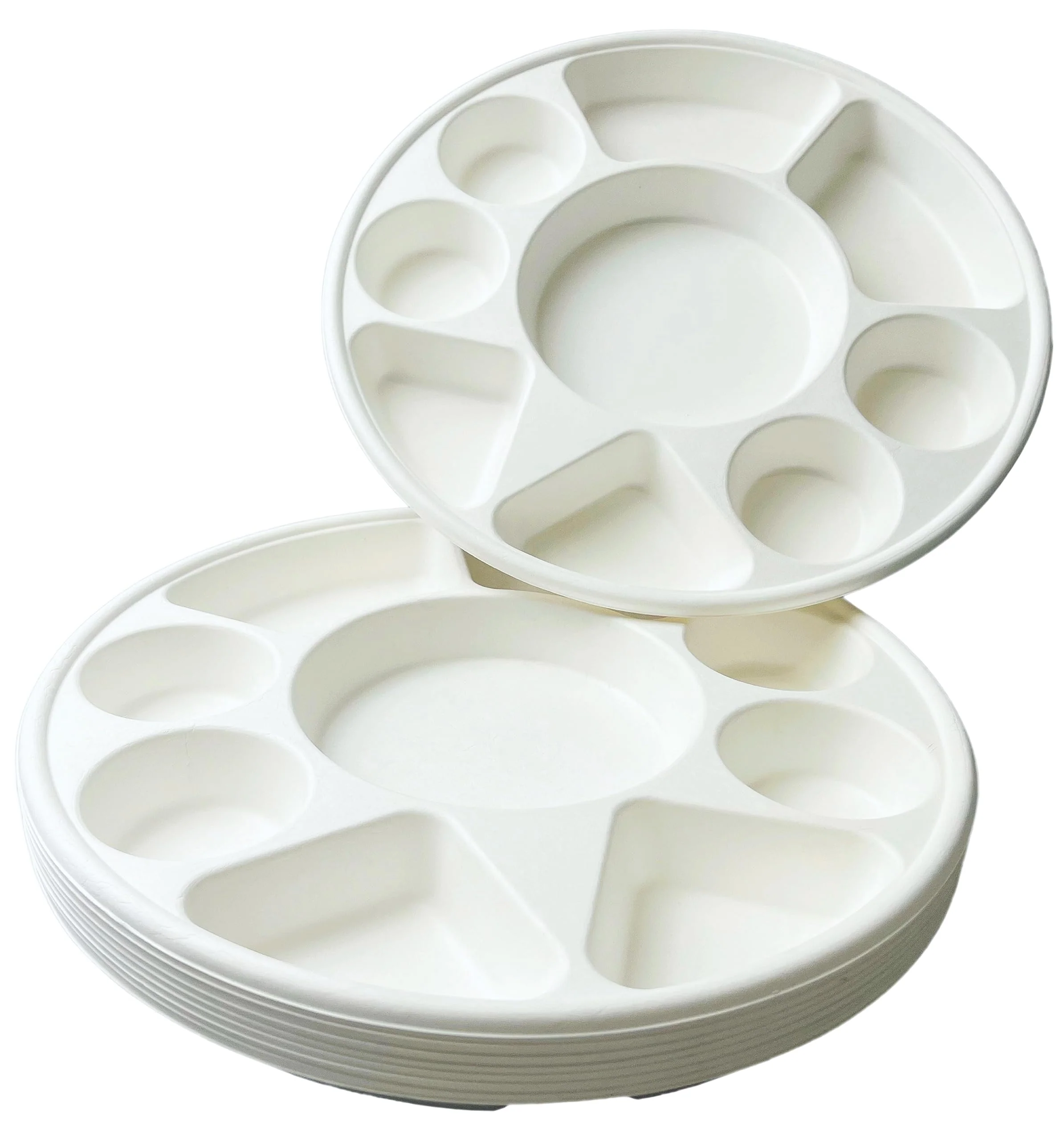 Rani Round Biodegradable Divided Plates, Pack of 100, 9 Compartments ~ Disposable & Eco-Friendly | 12.44" Diameter, 1.38" Thickness | Heavy-Duty and Sturdy Disposable Bagasse Plates | Premium Quality - Image 8