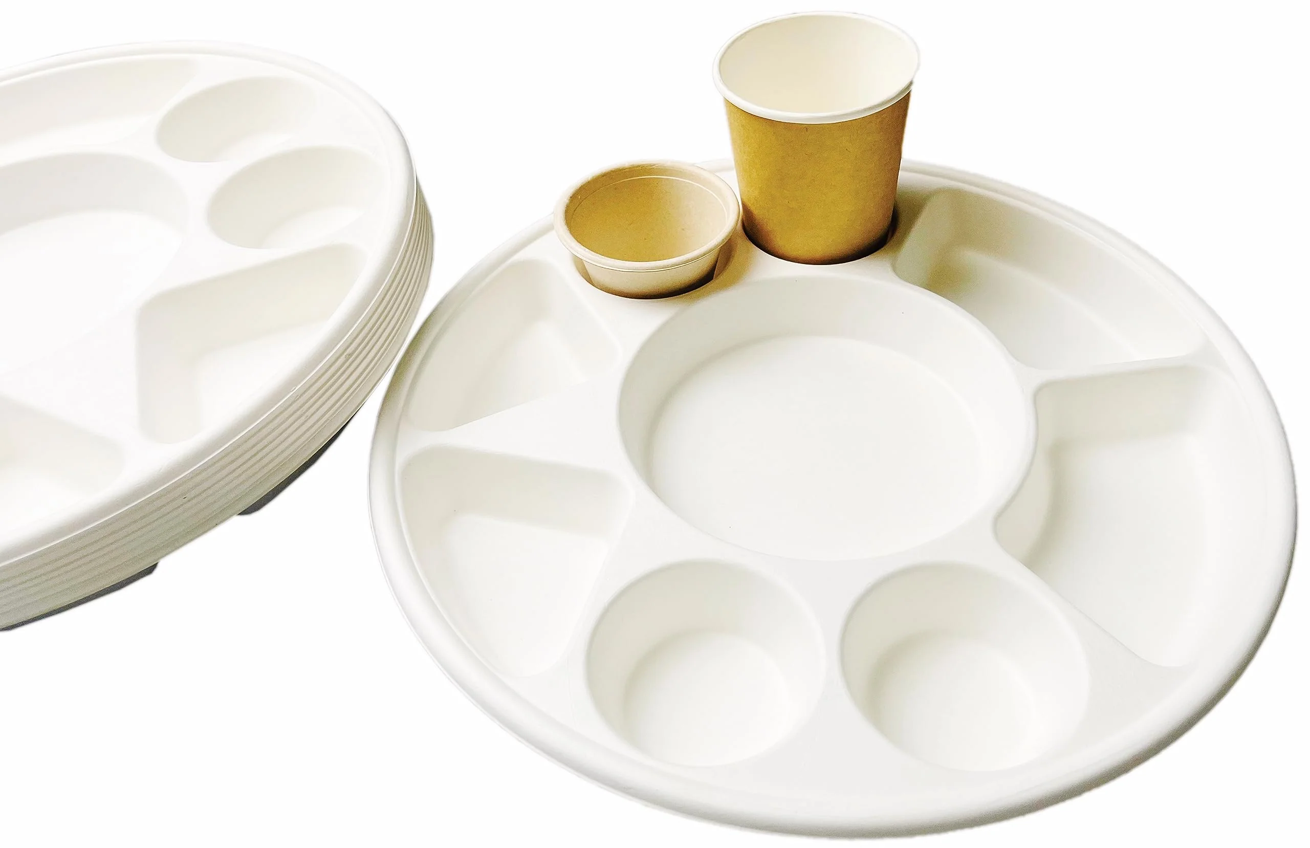 Rani Round Biodegradable Divided Plates, Pack of 100, 9 Compartments ~ Disposable & Eco-Friendly | 12.44" Diameter, 1.38" Thickness | Heavy-Duty and Sturdy Disposable Bagasse Plates | Premium Quality - Image 9