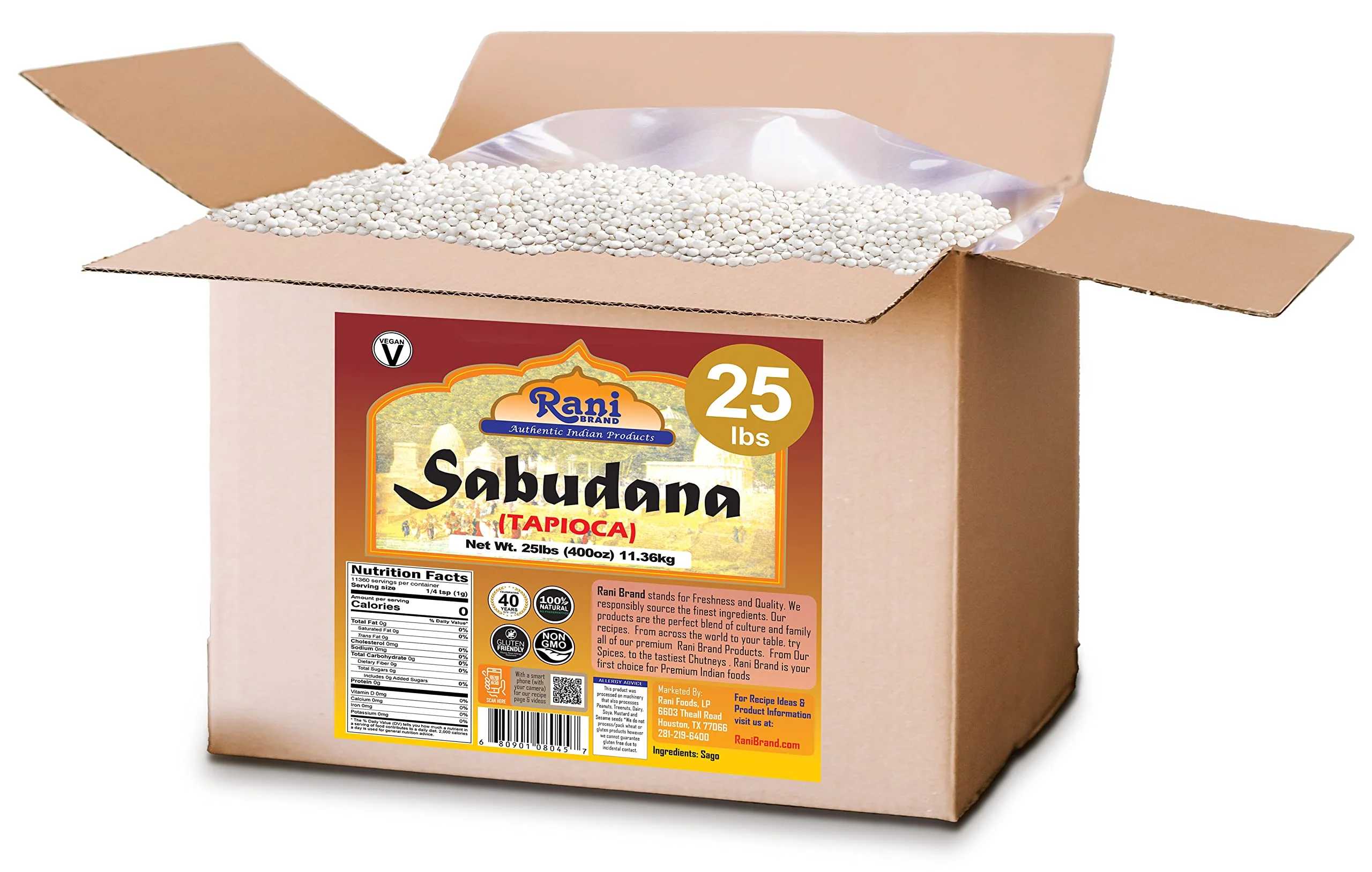 Rani Sabudana (Tapioca / Sago) Pearls 400oz (25lbs) 11.36kg Bulk Box ~ All Natural | Vegan | No Colors | NON-GMO | Indian Origin - Image 3