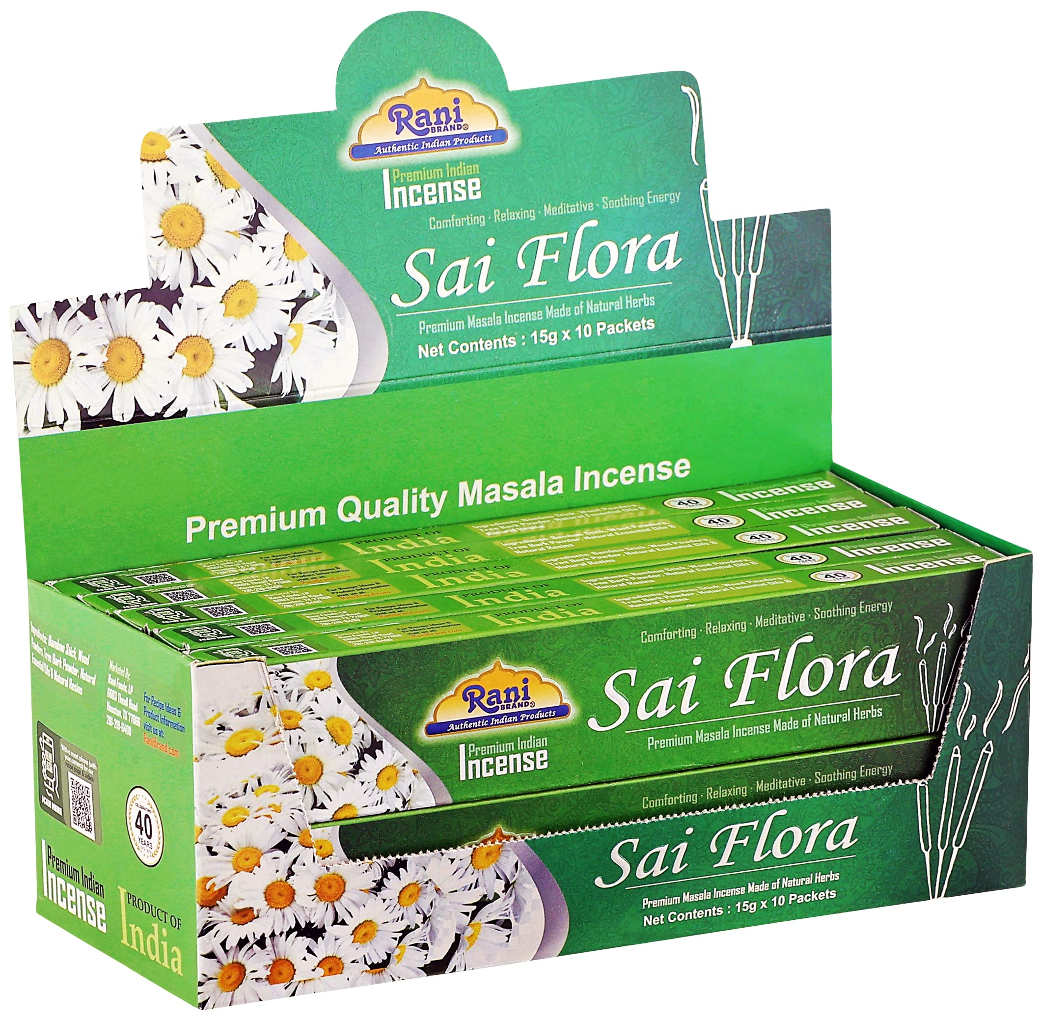 Rani Sai Flora Incense (Premium Masala Incense Made of Natural Herbs) 15g x 10 Packets ~ Total of 100 Incense sticks | For Puja Purposes | Indian Origin - Image 4