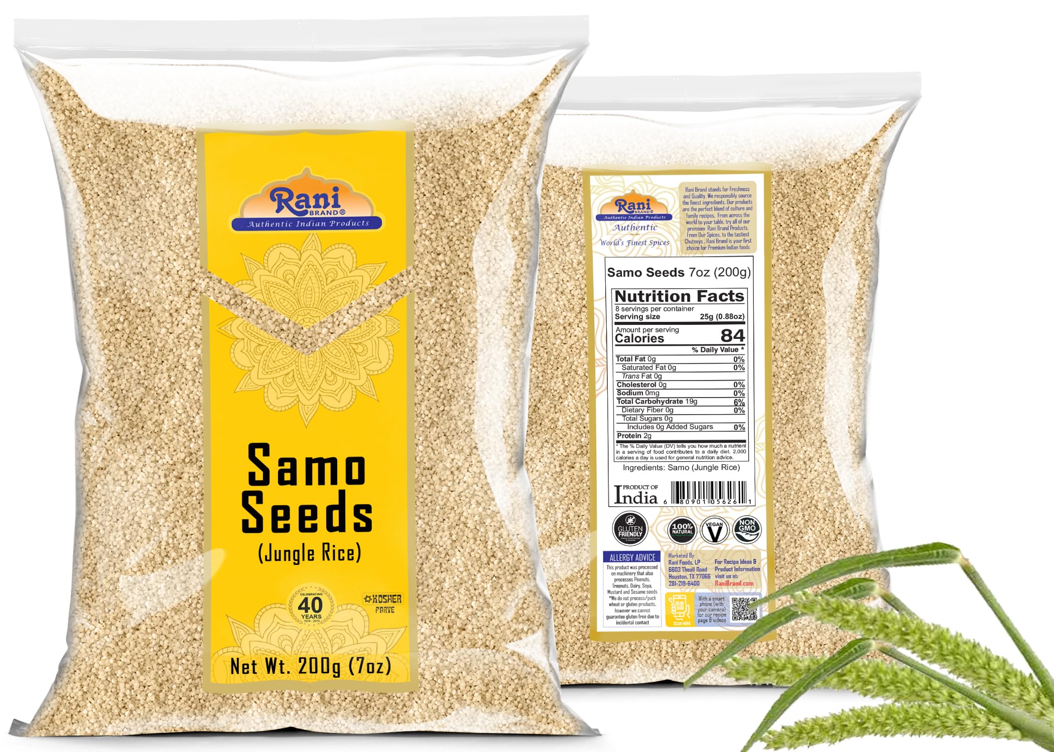 Rani Samo Seeds Whole (Japanese barnyard millet/Jungle Rice/Moriyo/Samak Rice) Echinochloa frumentacea 7oz (200g) ~ All Natural | Vegan | Gluten Friendly | Kosher | NON-GMO | Indian Origin - Image 4