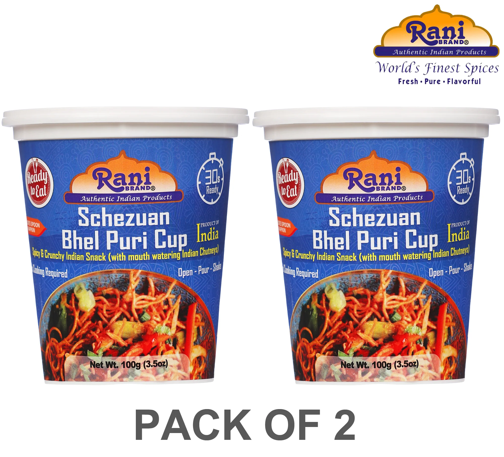Rani Schezuan Bhel Puri Cup (Spicy & Crunchy Indian Snack w/ mouth watering Indian Chutneys) 3.5oz (100g), Pack of 2 ~ Ready to Eat | Vegan | NON-GMO | Indian Origin - Image 3