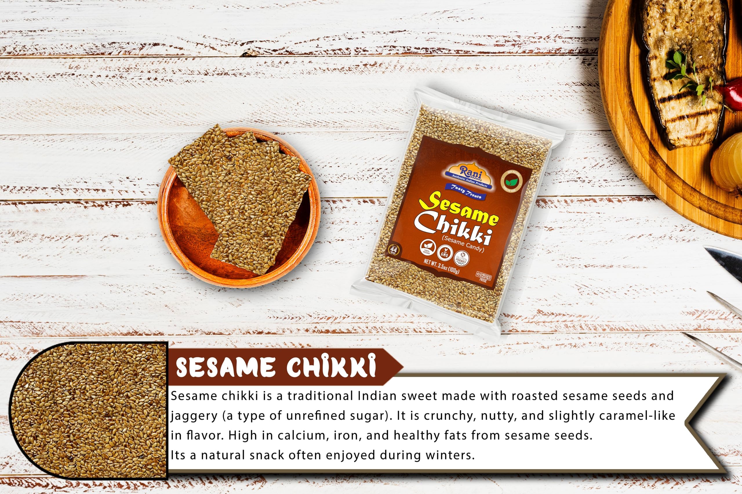 Rani Sesame Chikki (Brittle Candy) 3.5oz (100g) ~ All Natural | Vegan | No colors | Gluten Friendly | Kosher | Indian Origin - Image 2