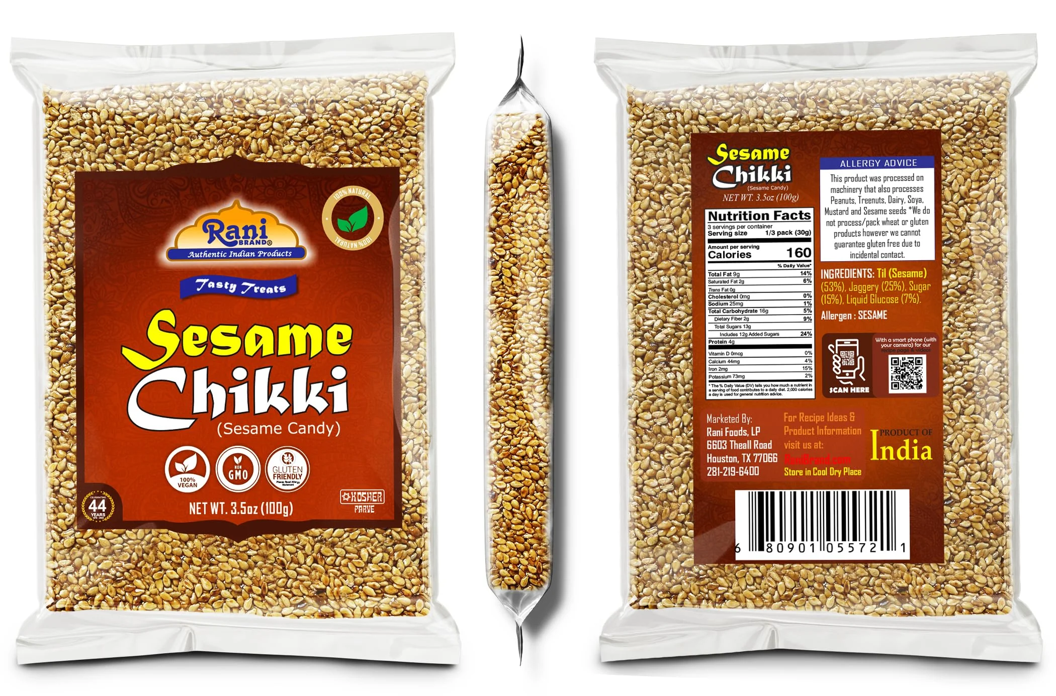 Rani Sesame Chikki (Brittle Candy) 3.5oz (100g) x Pack of 2 ~ All Natural | Vegan | Kosher | No colors | Gluten Friendly | Indian Origin - Image 7