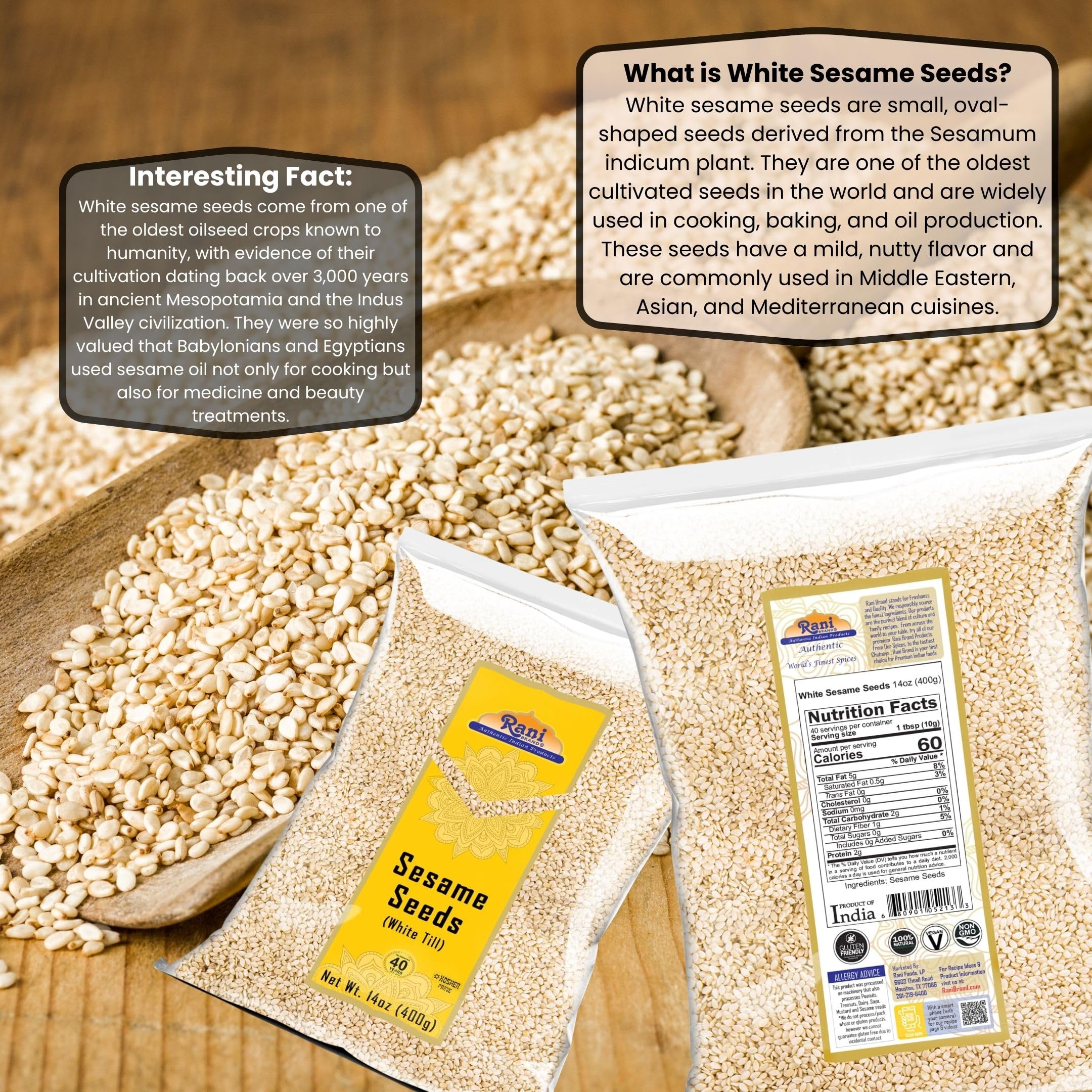 Rani Sesame Seeds White (Till) 14oz (400gm) ~ All Natural | Gluten Free Ingredients | NON-GMO | Kosher | Vegan | Indian Origin - Image 3