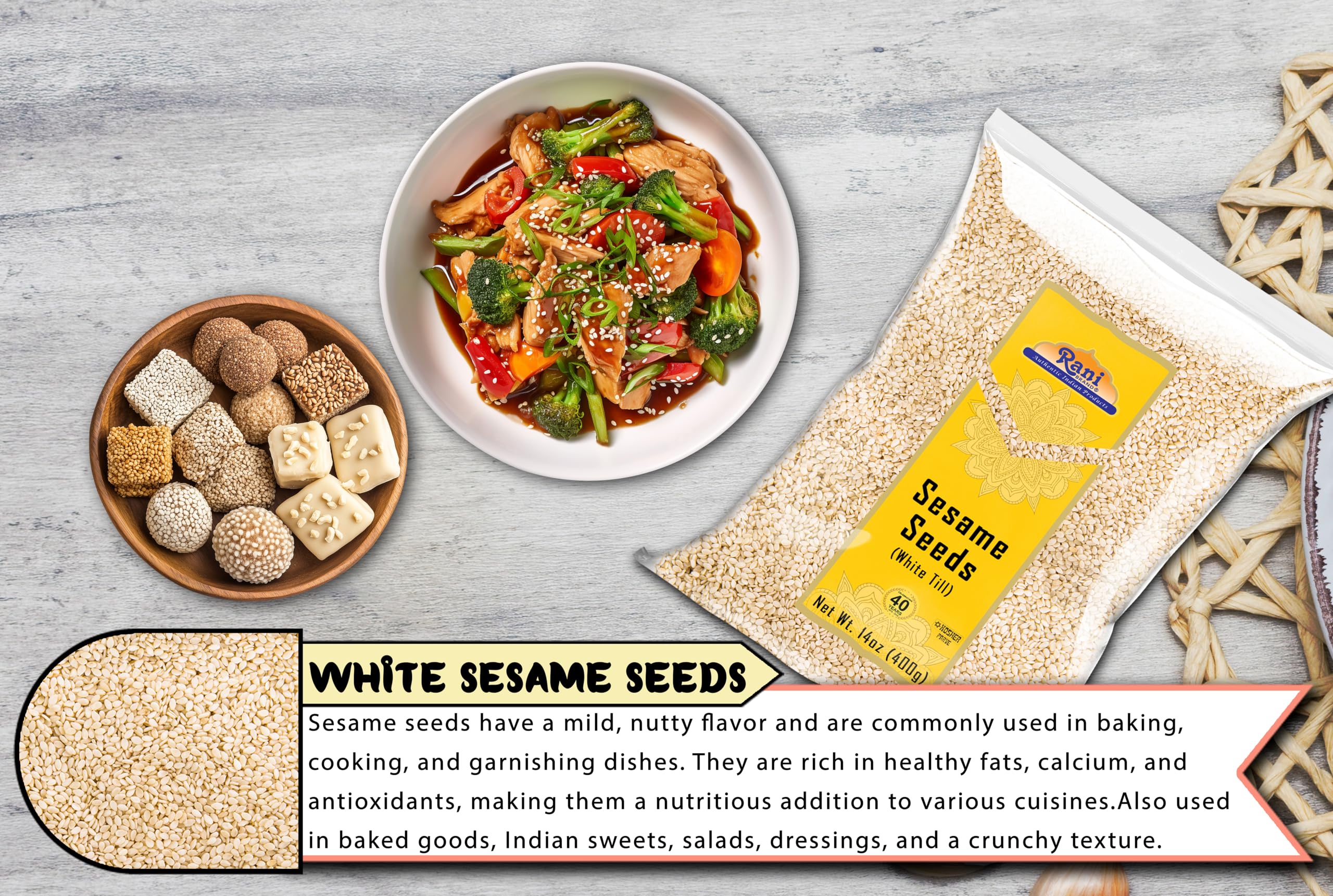 Rani Sesame Seeds White (Till) 14oz (400gm) ~ All Natural | Gluten Free Ingredients | NON-GMO | Kosher | Vegan | Indian Origin - Image 6