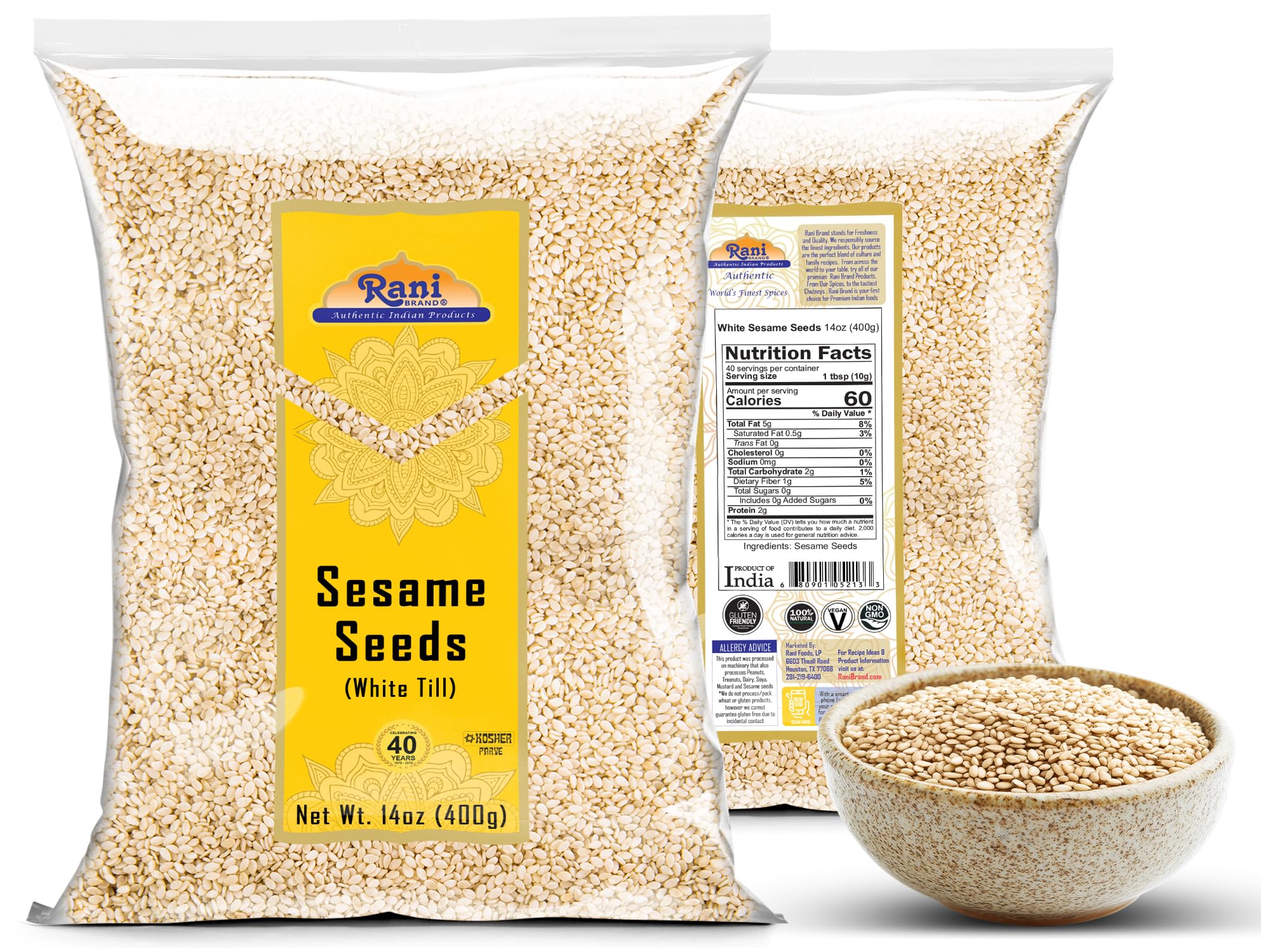 Rani Sesame Seeds White (Till) 14oz (400gm) ~ All Natural | Gluten Free Ingredients | NON-GMO | Kosher | Vegan | Indian Origin - Image 7