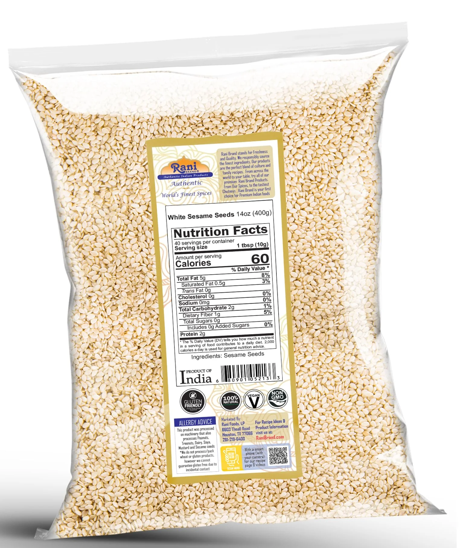 Rani Sesame Seeds White (Till) 14oz (400gm) ~ All Natural | Gluten Free Ingredients | NON-GMO | Kosher | Vegan | Indian Origin - Image 8
