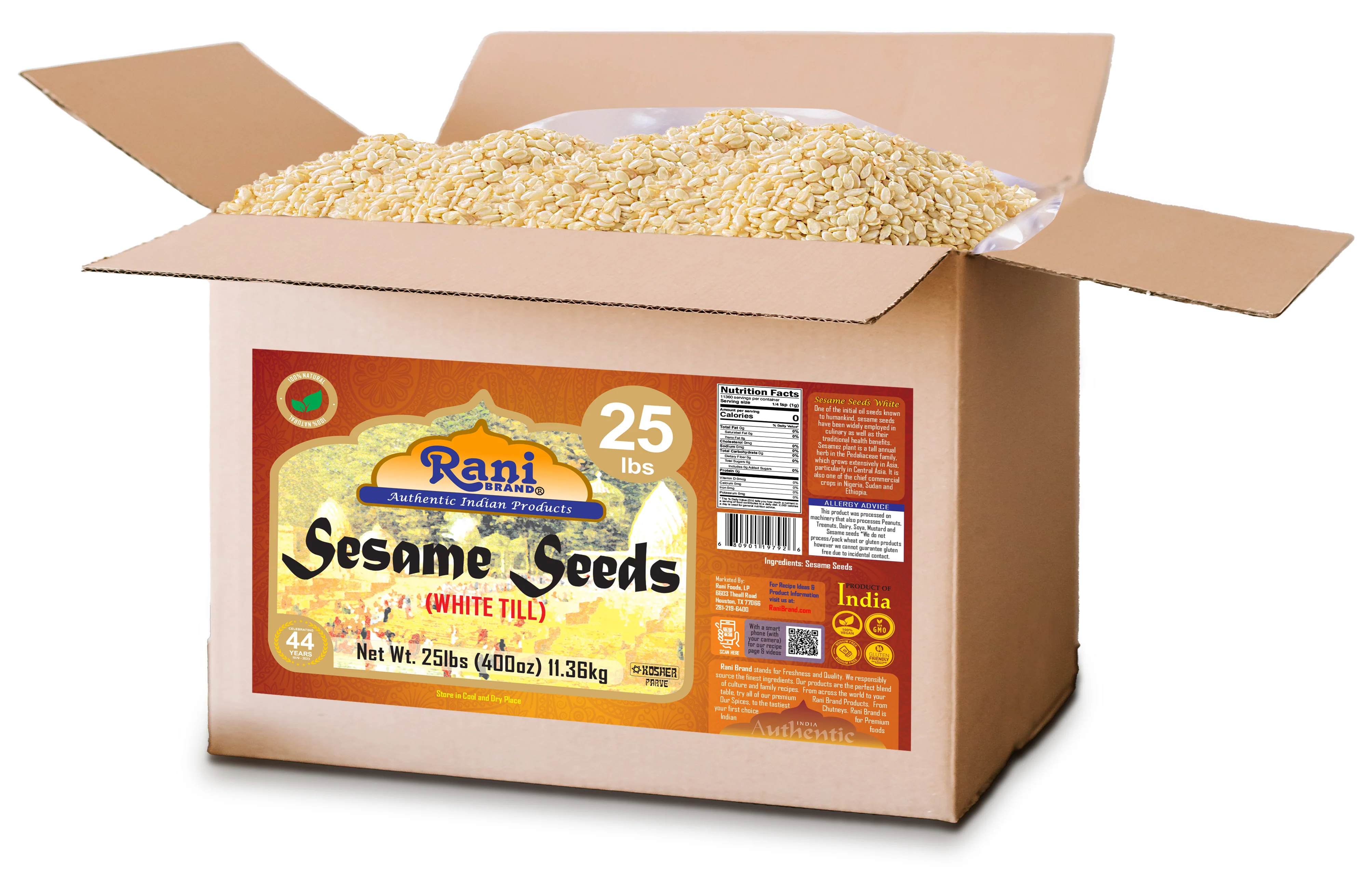 Rani Sesame Seeds Whole White, Hulled (Till) 400oz (25lbs) 11.36kg Bulk Box ~ All Natural | Gluten Friendly | NON-GMO | Vegan | Kosher | Indian Origin - Image 4