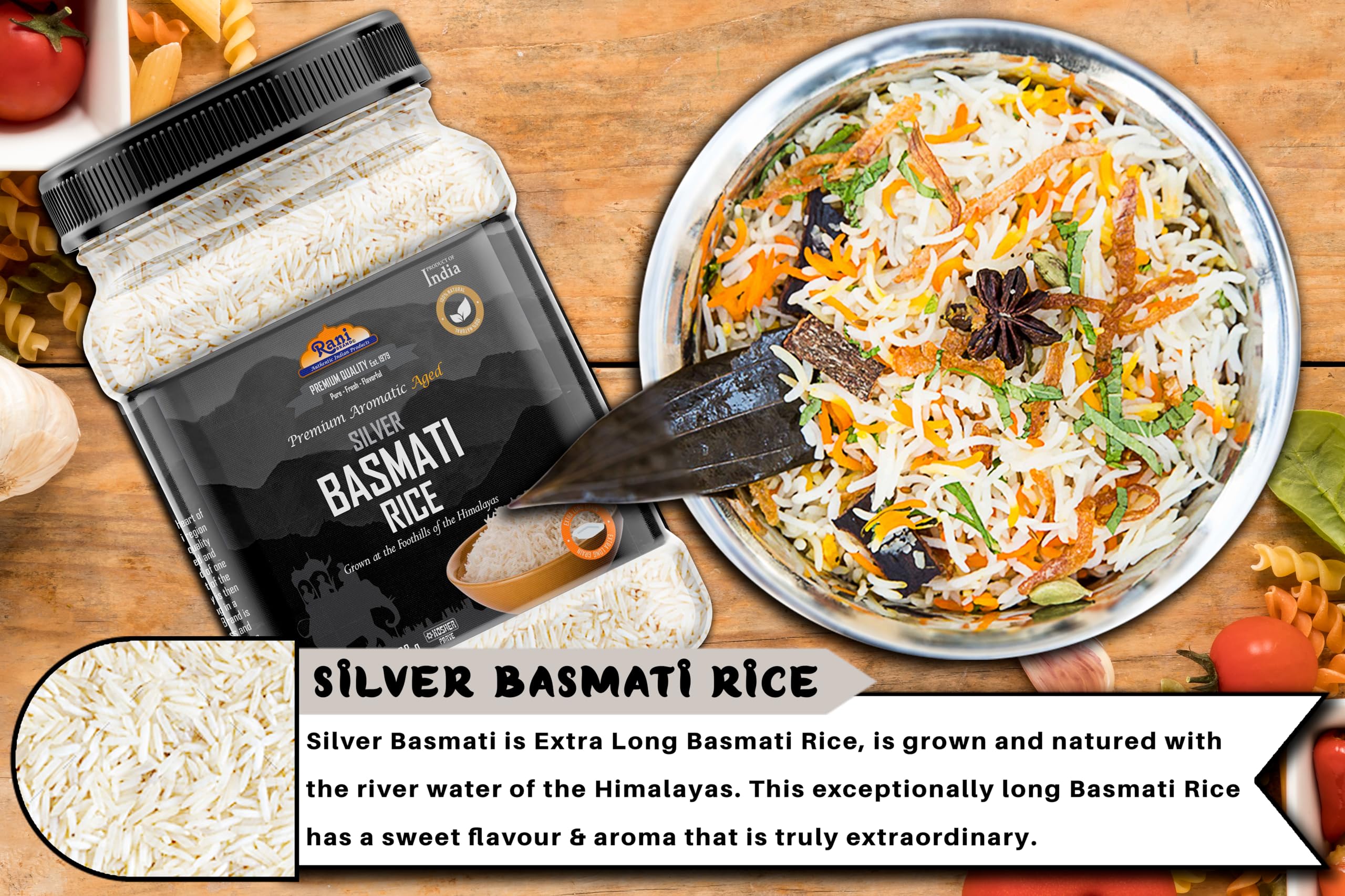 Rani Silver White Basmati Rice Extra Long Aged 32oz (2lbs) 908g PET Jar ~ All Natural | Gluten Friendly | Vegan | Indian Origin | Kosher | Export Quality - Image 6