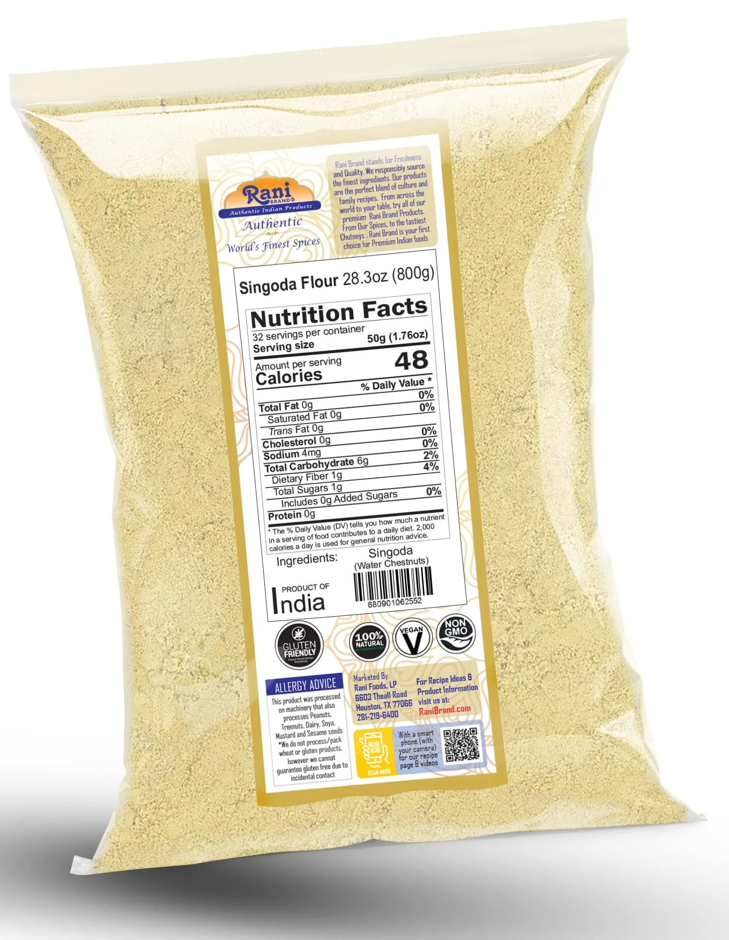 Rani Singoda Flour (Chetsnut Flour) 28oz (800g) ~ All Natural | Vegan | Gluten Friendly | NON-GMO | Kosher | Indian Origin - Image 3