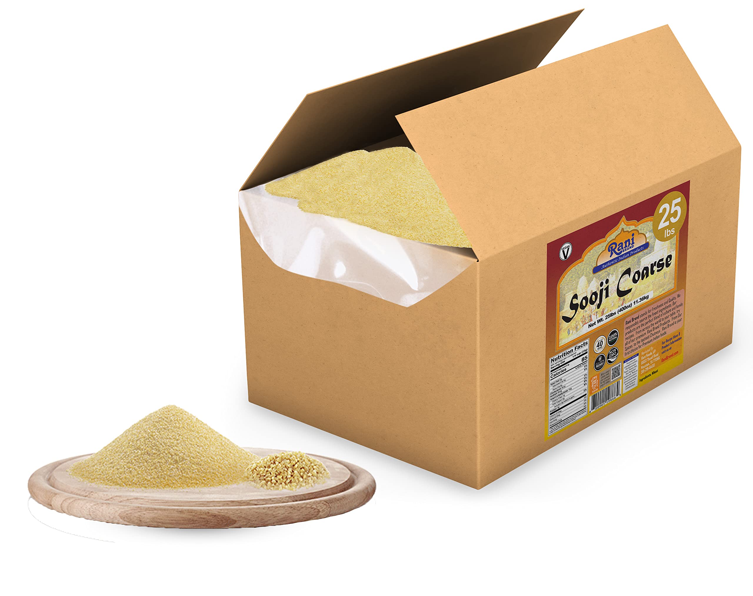 Rani Sooji Coarse (Farina, Suji, Rava, Rawa, Wheat Semolina) Flour 400oz (25lbs) 11.36kg Bulk Box ~ All Natural | Vegan | NON-GMO | Indian Origin - Image 3