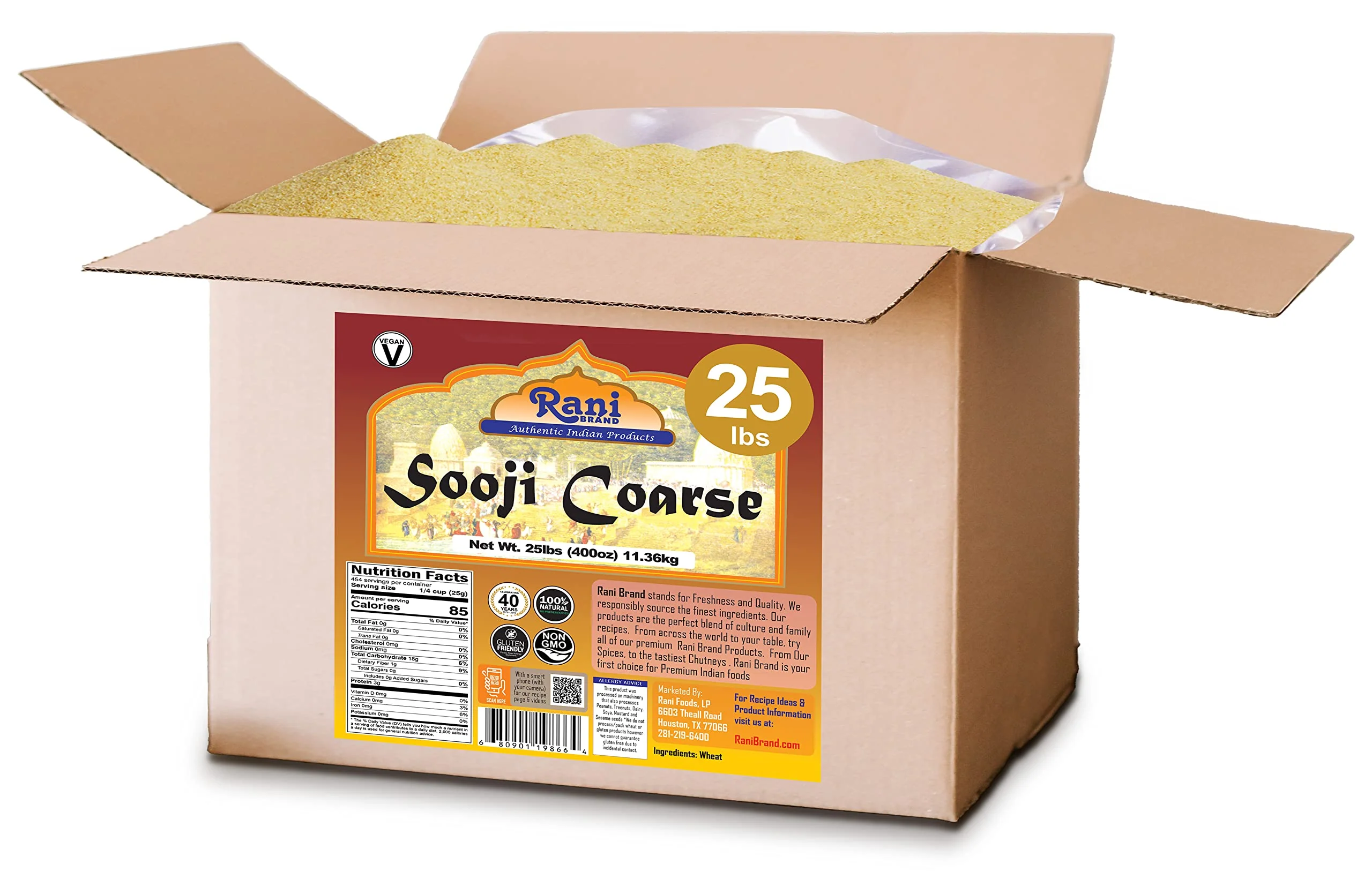 Rani Sooji Coarse (Farina, Suji, Rava, Rawa, Wheat Semolina) Flour 400oz (25lbs) 11.36kg Bulk Box ~ All Natural | Vegan | NON-GMO | Indian Origin - Image 4
