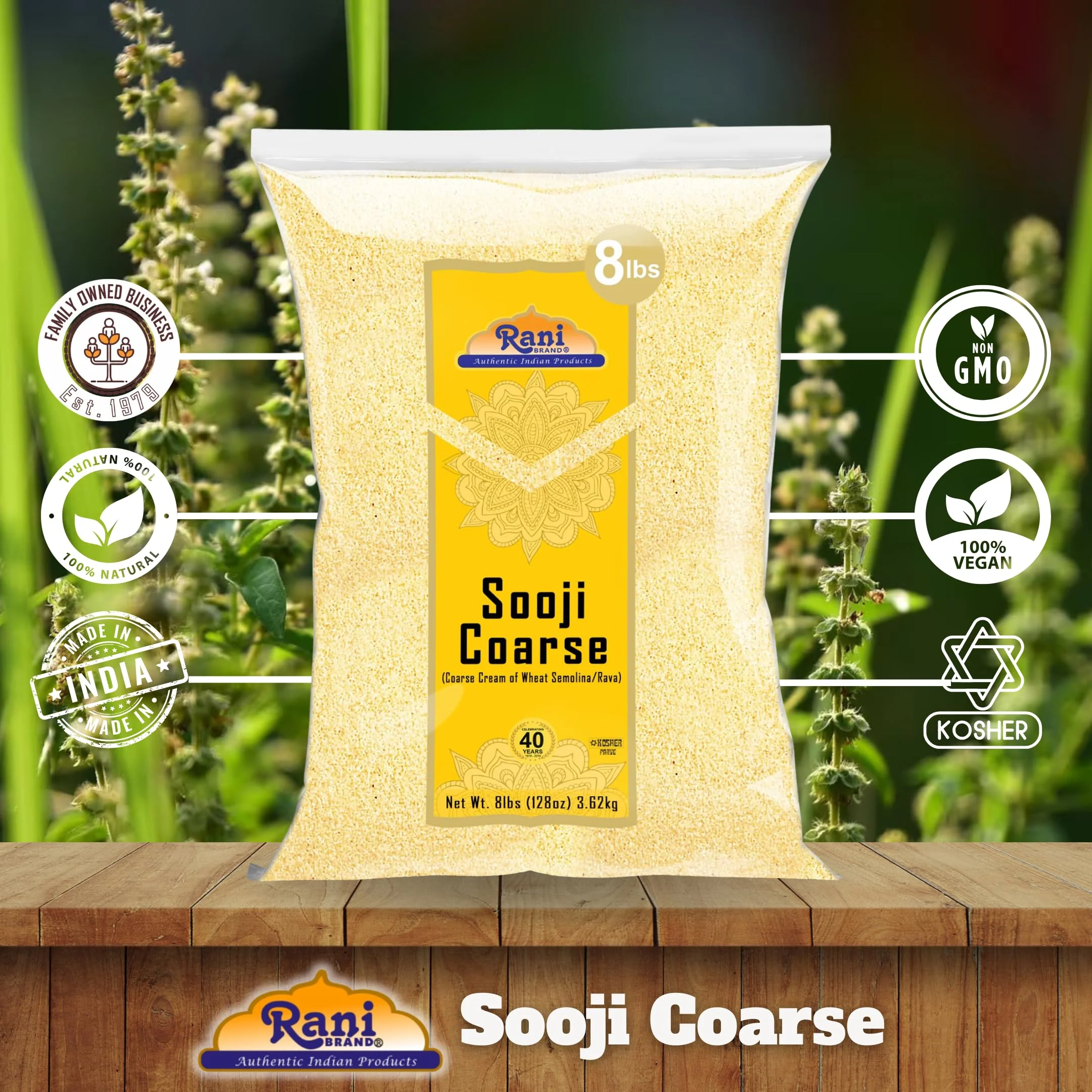 Rani Sooji Coarse (Farina, Suji, Rava, Rawa, Wheat Semolina) Flour, 128oz (8lbs) 3.63kg ~ Natural | Vegan | NON-GMO | Kosher | Indian Origin - Image 4