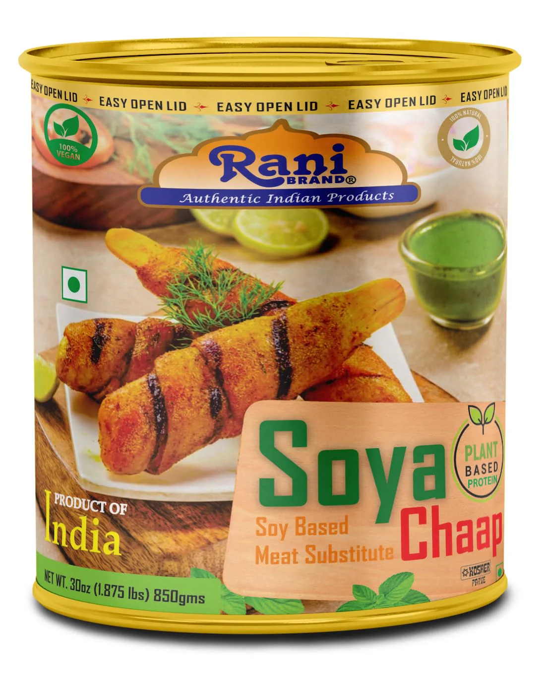 Rani Soya Chaap (Plant Based Protein) 30oz (1.875lbs) 850g, Pack of 18 ~ Easy Open Lid | All Natural | Vegan | No Colors | NON-GMO | Kosher | Indian Origin | Soy Based Meat Substitute - Image 10