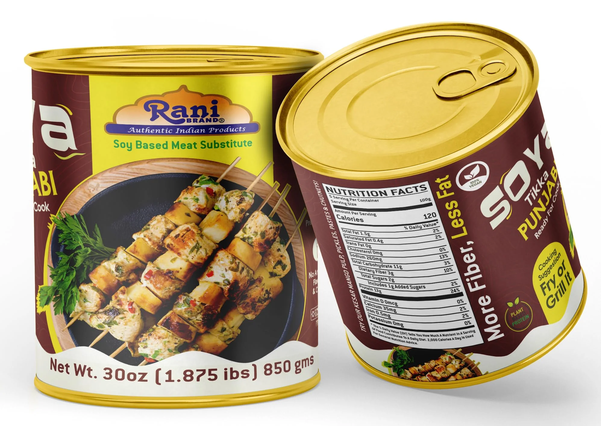 Rani Soya Tikka Punjabi 30oz (1.875lbs) 850g, Pack of 6, Ready for Cook ~ Easy Open Lid | All Natural | Vegan | No Colors | NON-GMO | Kosher | Indian Origin | Soy Based Meat Substitute - Image 4