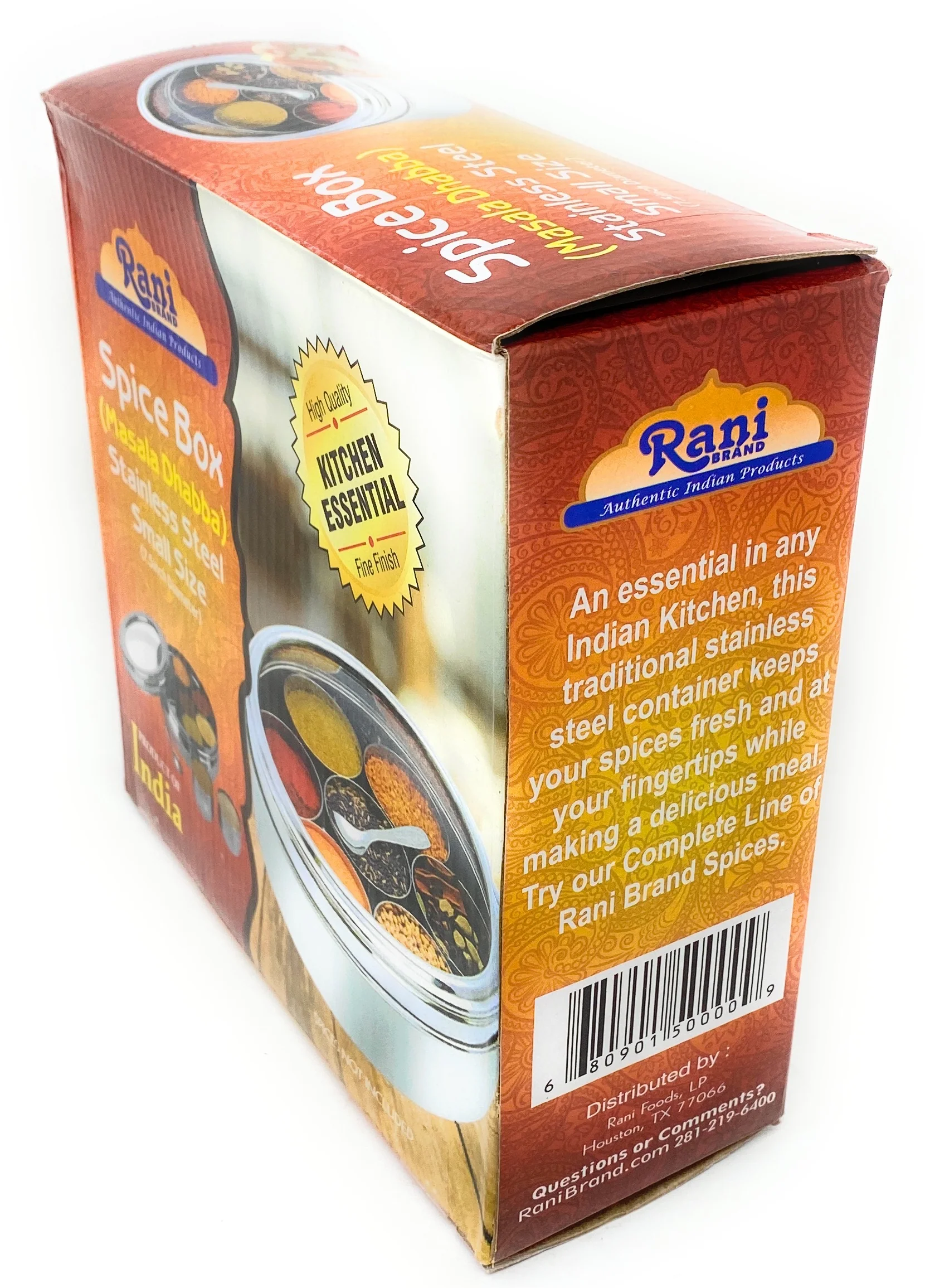 Rani Spice Box Stainless Steel Transparent Round Storage For Spices (Masala Dabba) 7 Compartments, with spoon (7.5in x 2.8in) ~ Packed in an attractive box, perfect for gifts! - Image 6