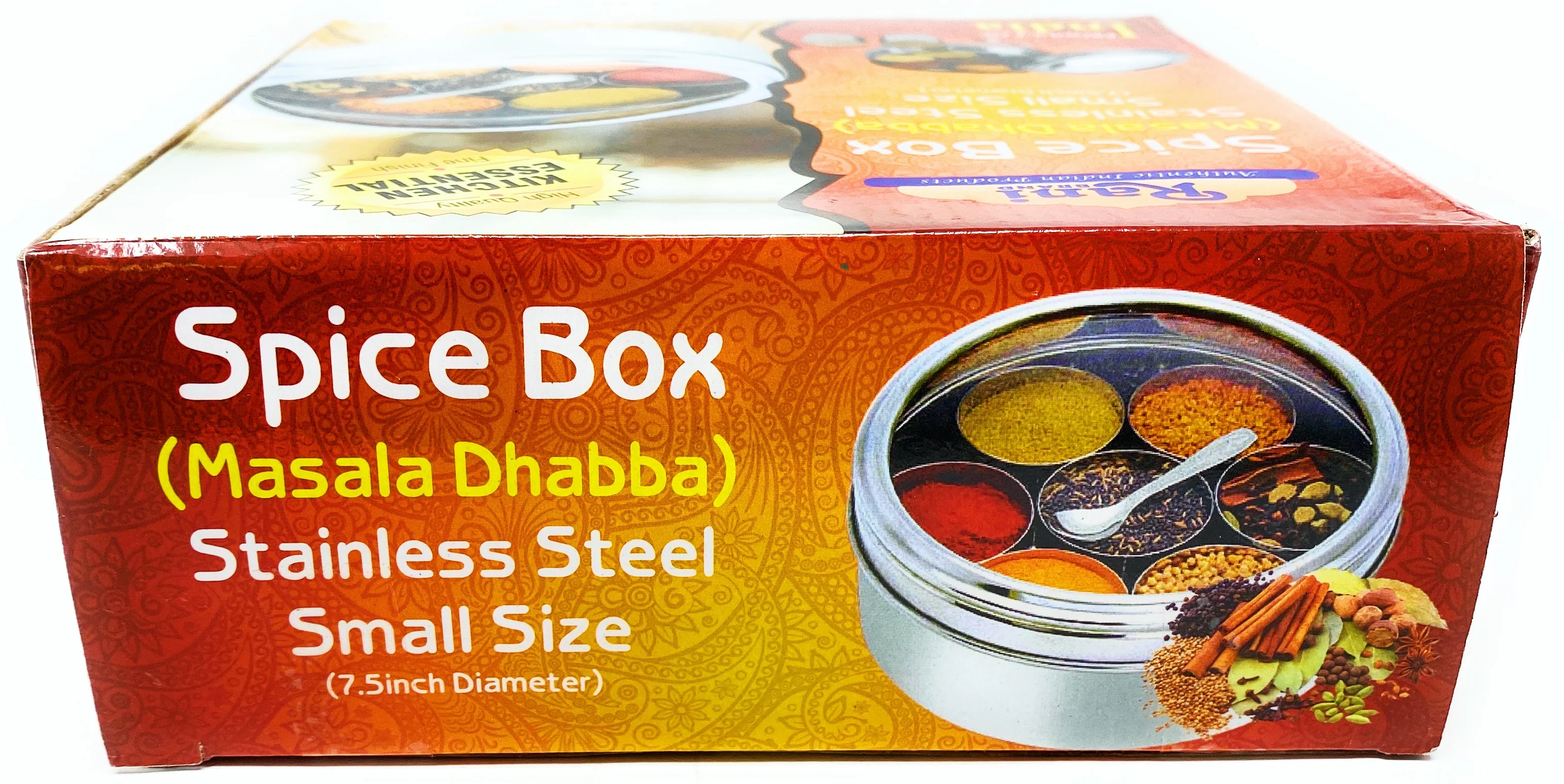Rani Spice Box Stainless Steel Transparent Round Storage For Spices (Masala Dabba) 7 Compartments, with spoon (7.5in x 2.8in) ~ Packed in an attractive box, perfect for gifts! - Image 8