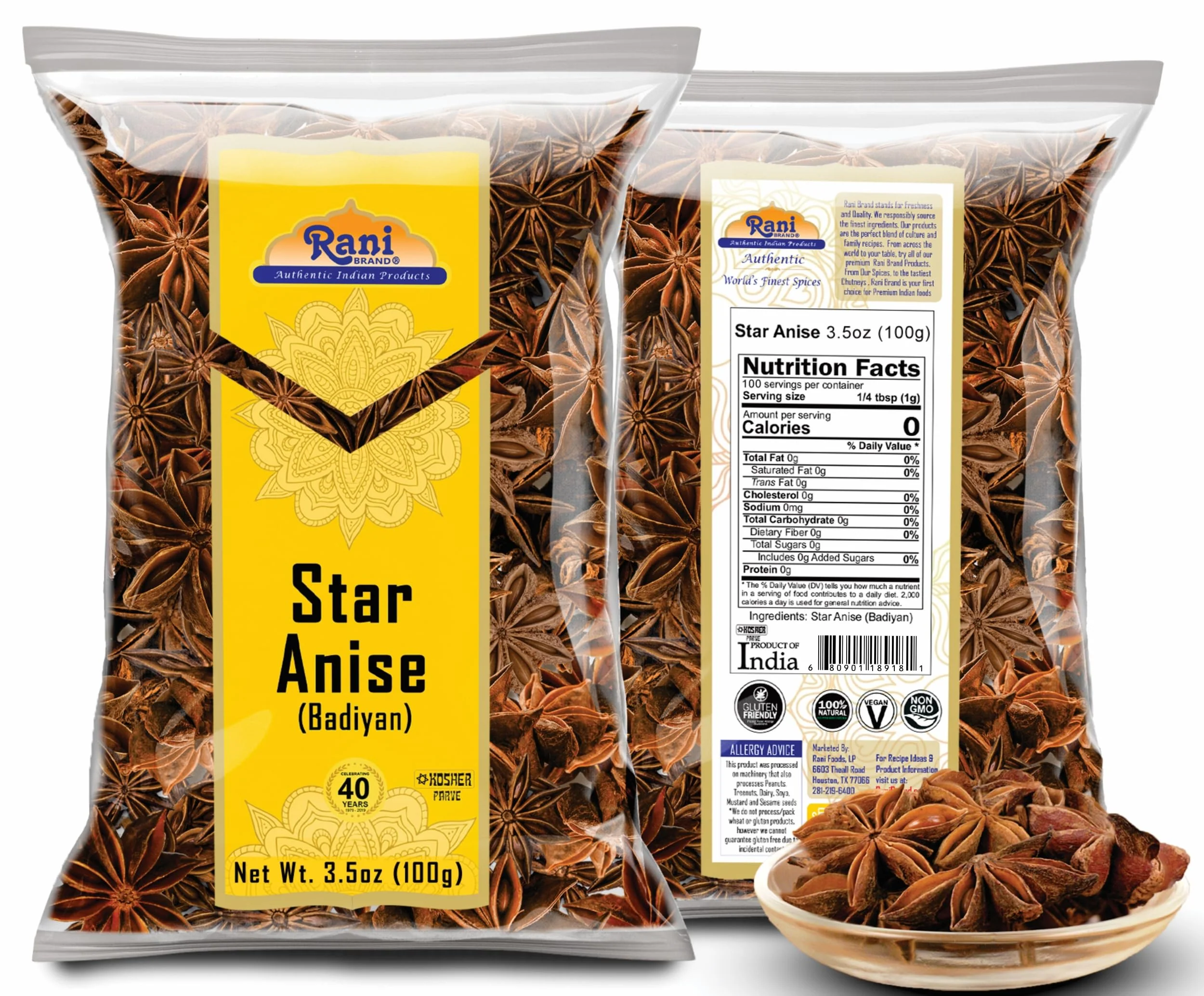 Rani Star Anise Seeds, Whole Pods (Badian Khatai) Spice 3.5oz (100g) ~ All Natural | Gluten Friendly | Kosher | Vegan | Whole Chinese Anise Star Sun Dried Spice, Anis Estrella / Illicium Verum, Widely Used for Baking, Drinks, Cooking, and Tea - Image 6