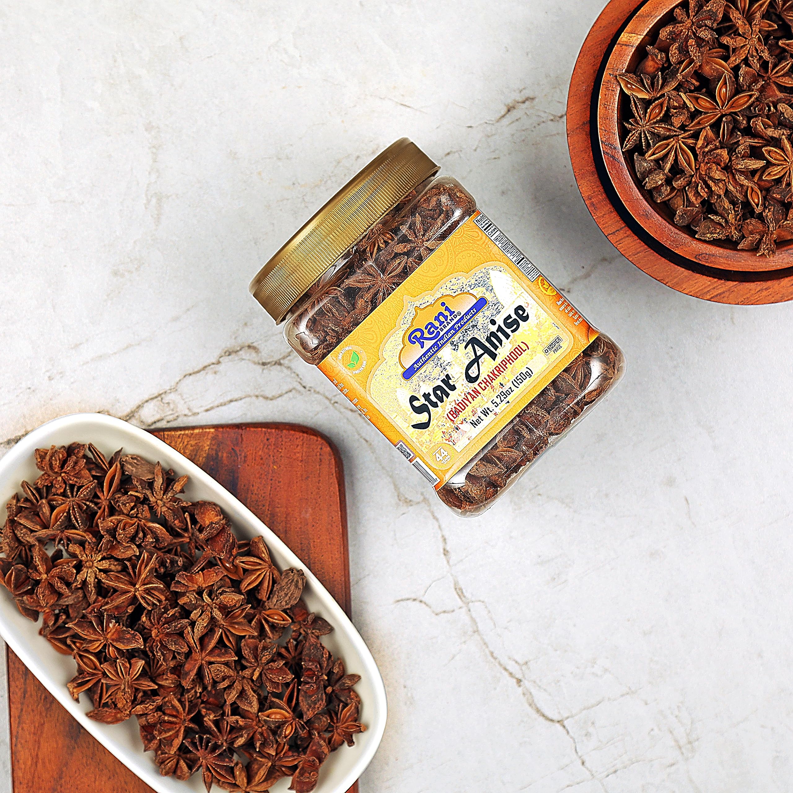 Rani Star Anise Seeds, Whole Pods (Badian Khatai) Spice 5.29oz (150g) PET Jar ~ All Natural | Gluten Friendly | Kosher | Vegan | Whole Chinese Anise Star Sun Dried Spice, Anis Estrella / Illicium Verum, Widely Used for Baking, Drinks, Cooking, and Tea - Image 5