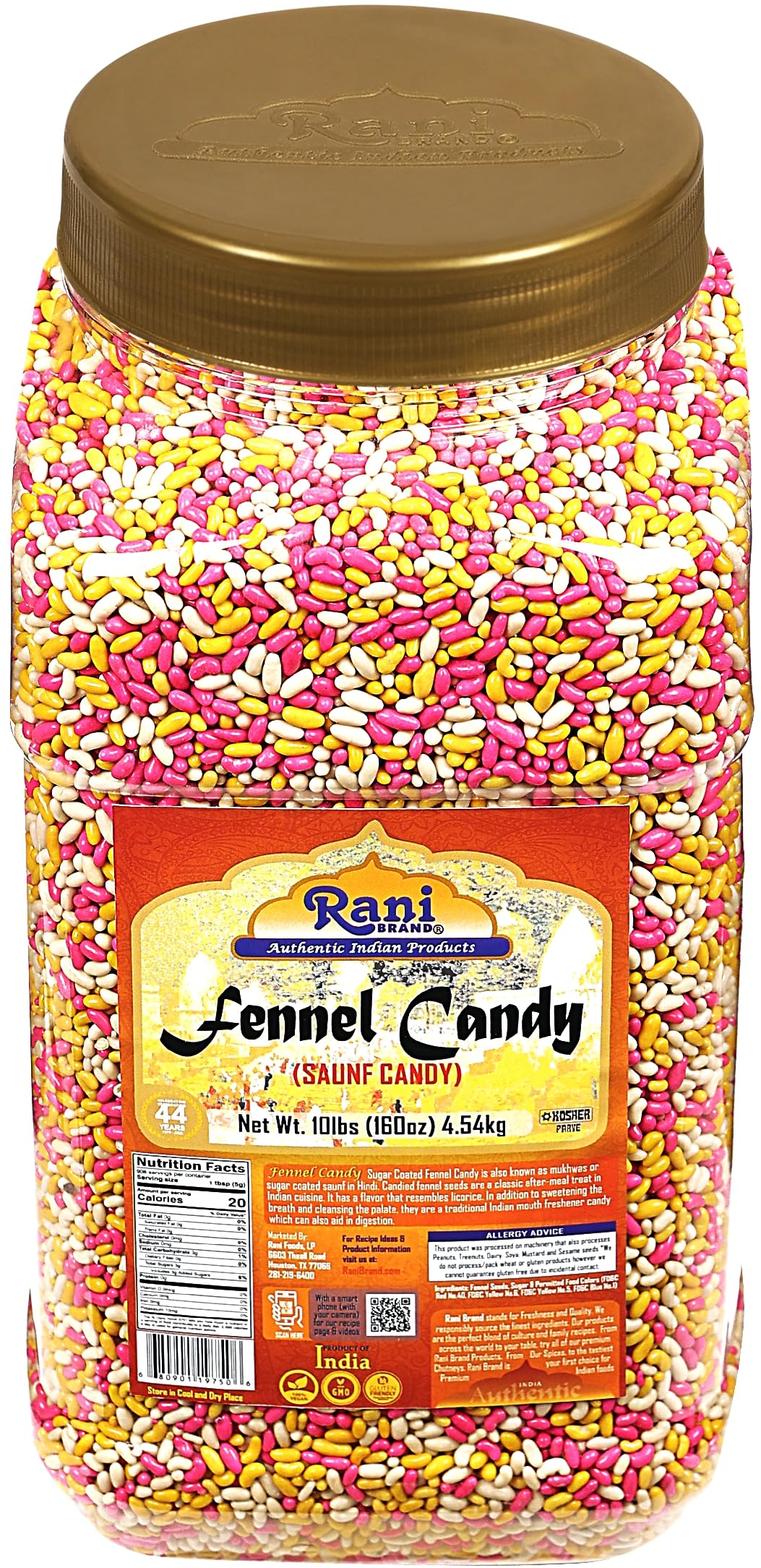 Rani Sugar Coated Fennel Candy 160oz (10lbs) 4.54kg Bulk PET Jar ~ Indian After Meal Digestive Treat | Vegan | Gluten Friendly | NON-GMO | Kosher | Indian Origin - Image 8