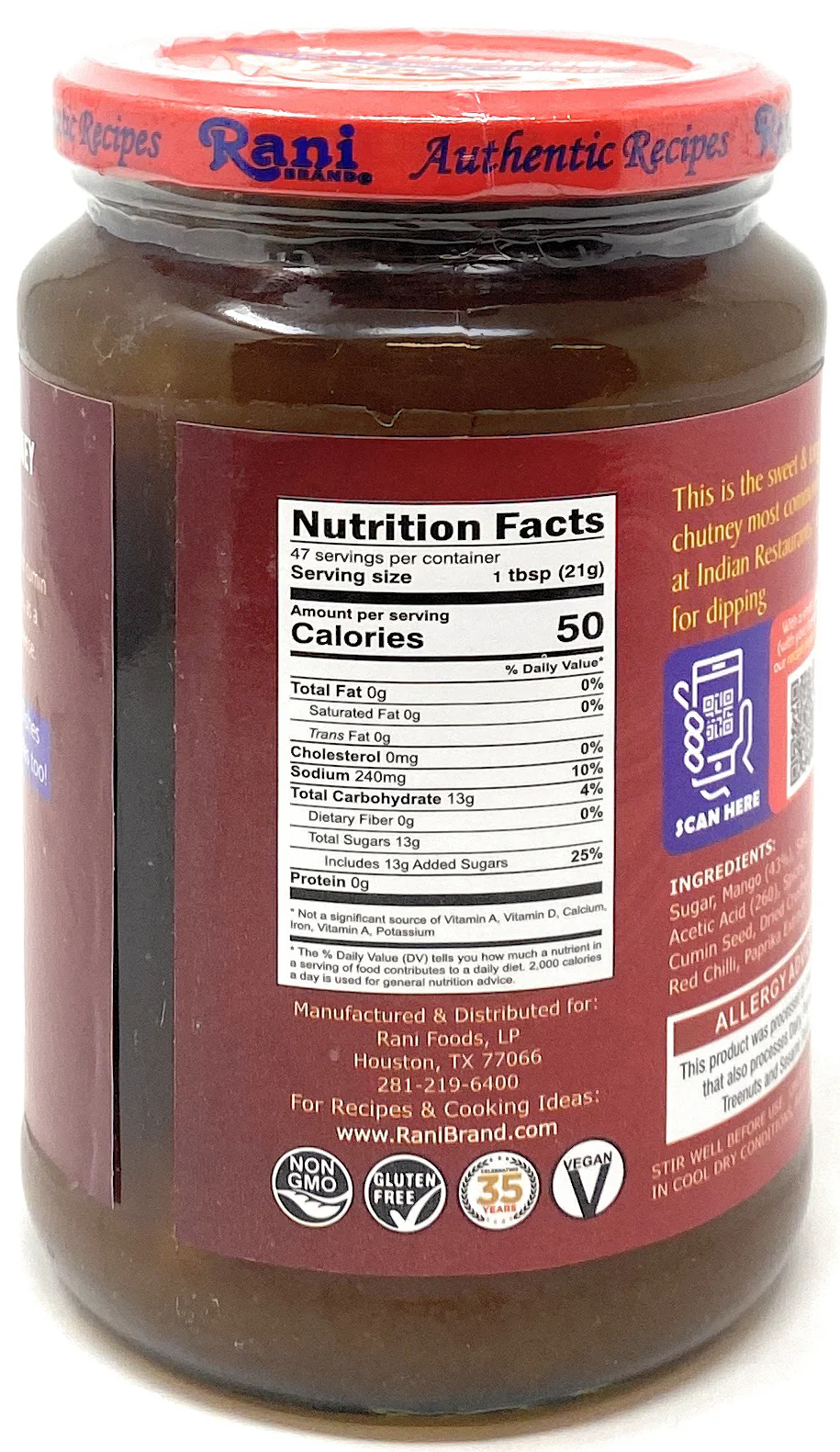 Rani Sweet Mango Chutney (Indian Preserve) 36oz (2.2lbs) 1kg Value Pack, Glass Jar, Ready to eat, Vegan, Pack of 5+1 ~ Gluten Free, All Natural, NON-GMO - Image 8