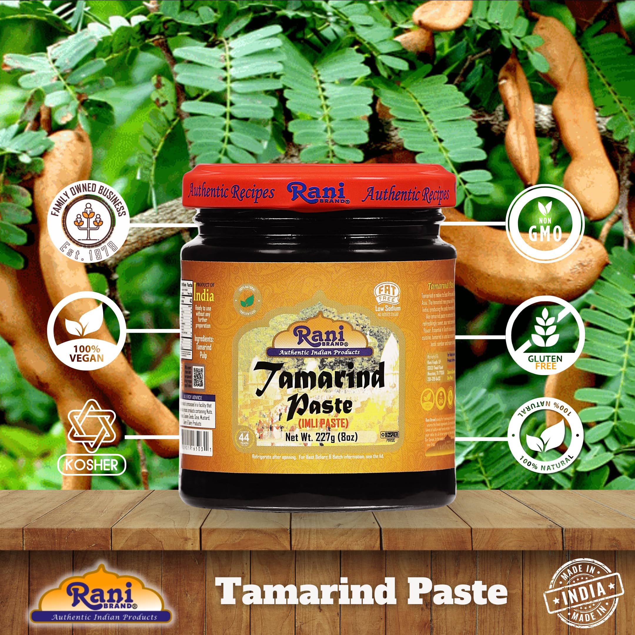 Rani Tamarind Paste Puree (Imli) 8oz (227g) Glass Jar, No added sugar ~ All Natural | Vegan | Gluten Free | No Colors | NON-GMO | Kosher | Indian Origin - Image 4