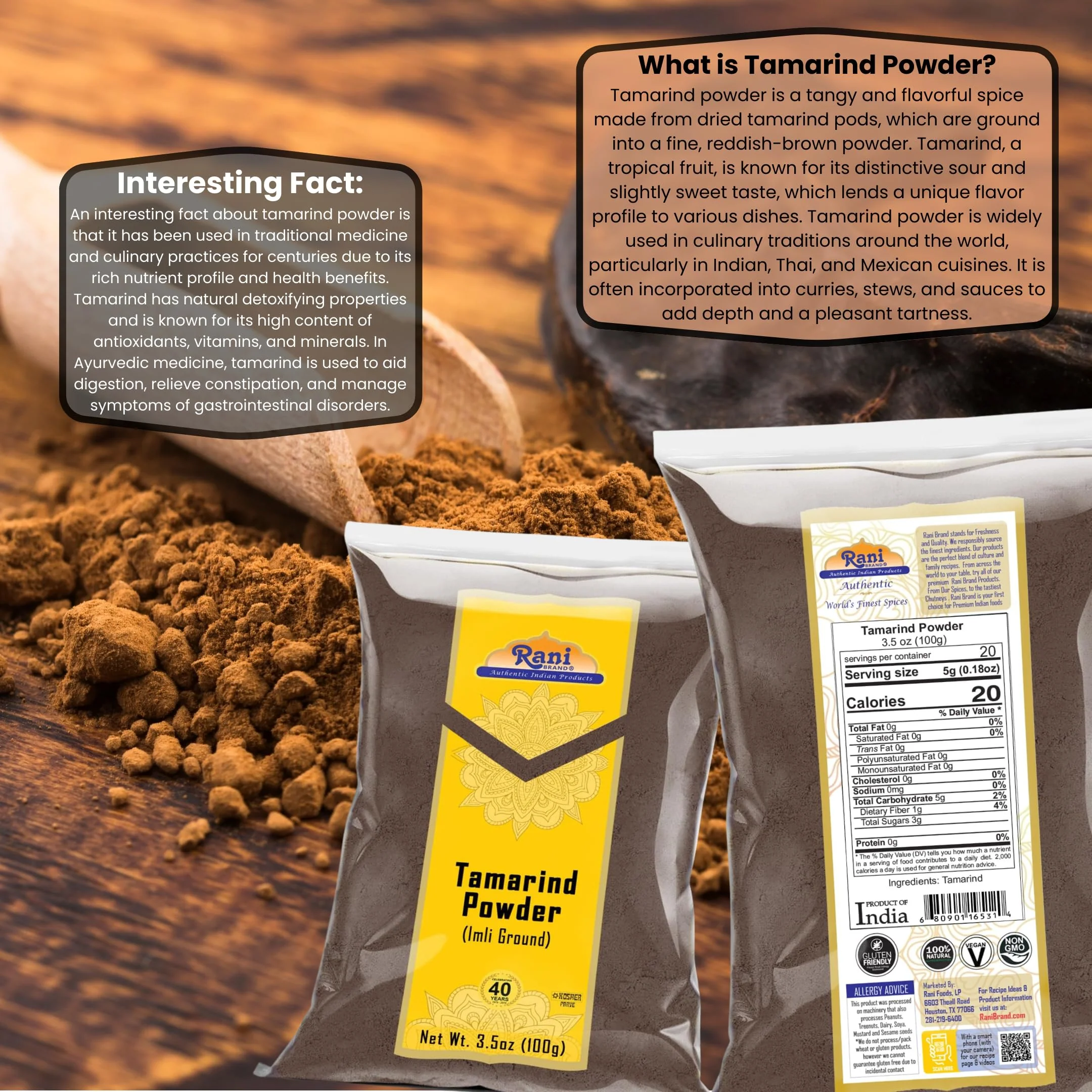 Rani Tamarind Powder (Imli) 3.5oz (100g) ~ All Natural| No Added Sugar/Salt | Vegan | Gluten Friendly | Kosher | NON-GMO | Kosher | Indian Origin - Image 3