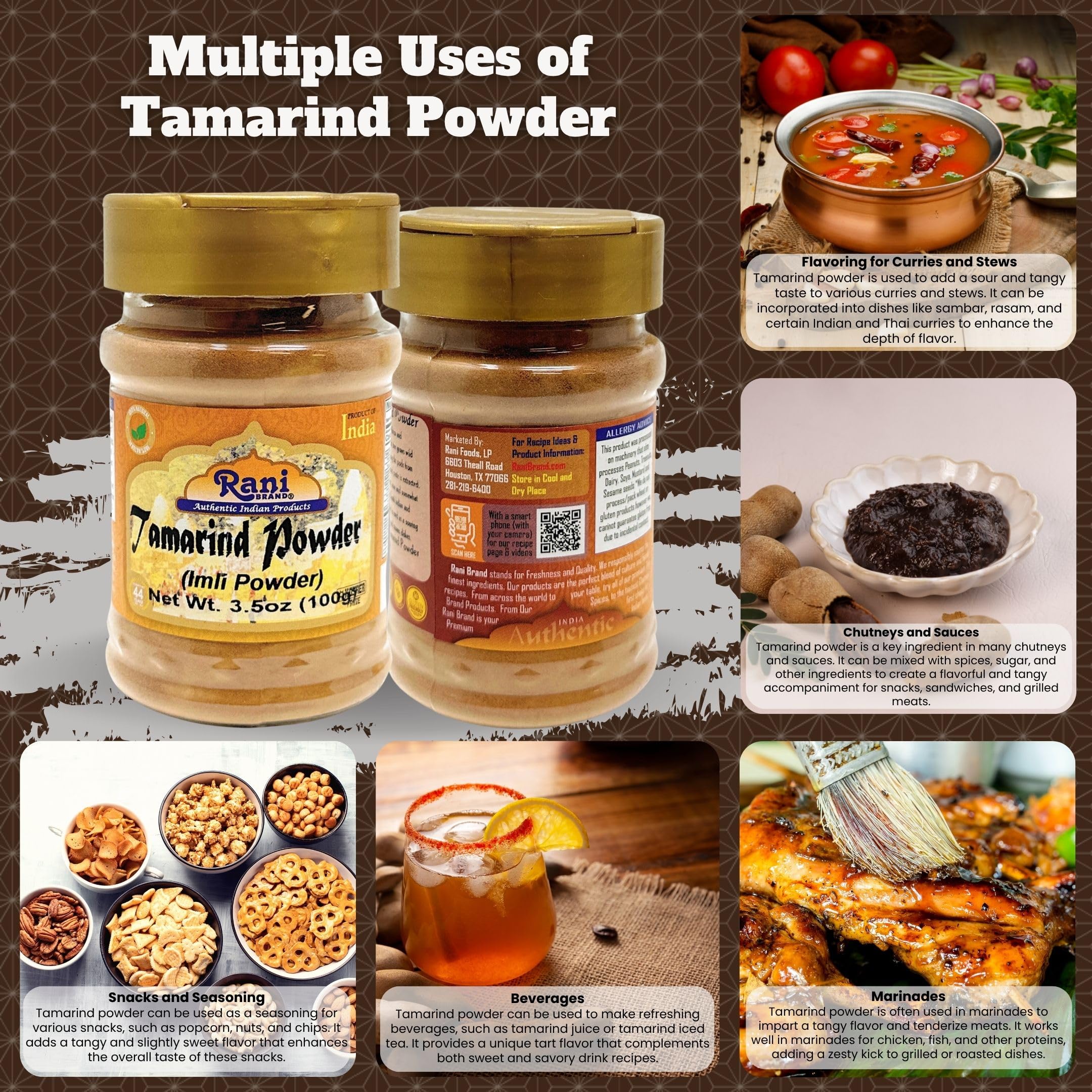 Rani Tamarind Powder (Imli) 3.5oz (100g) PET Jar ~ All Natural| No Added Sugar/Salt | Vegan | Gluten Friendly | Kosher | NON-GMO | Indian Origin - Image 2