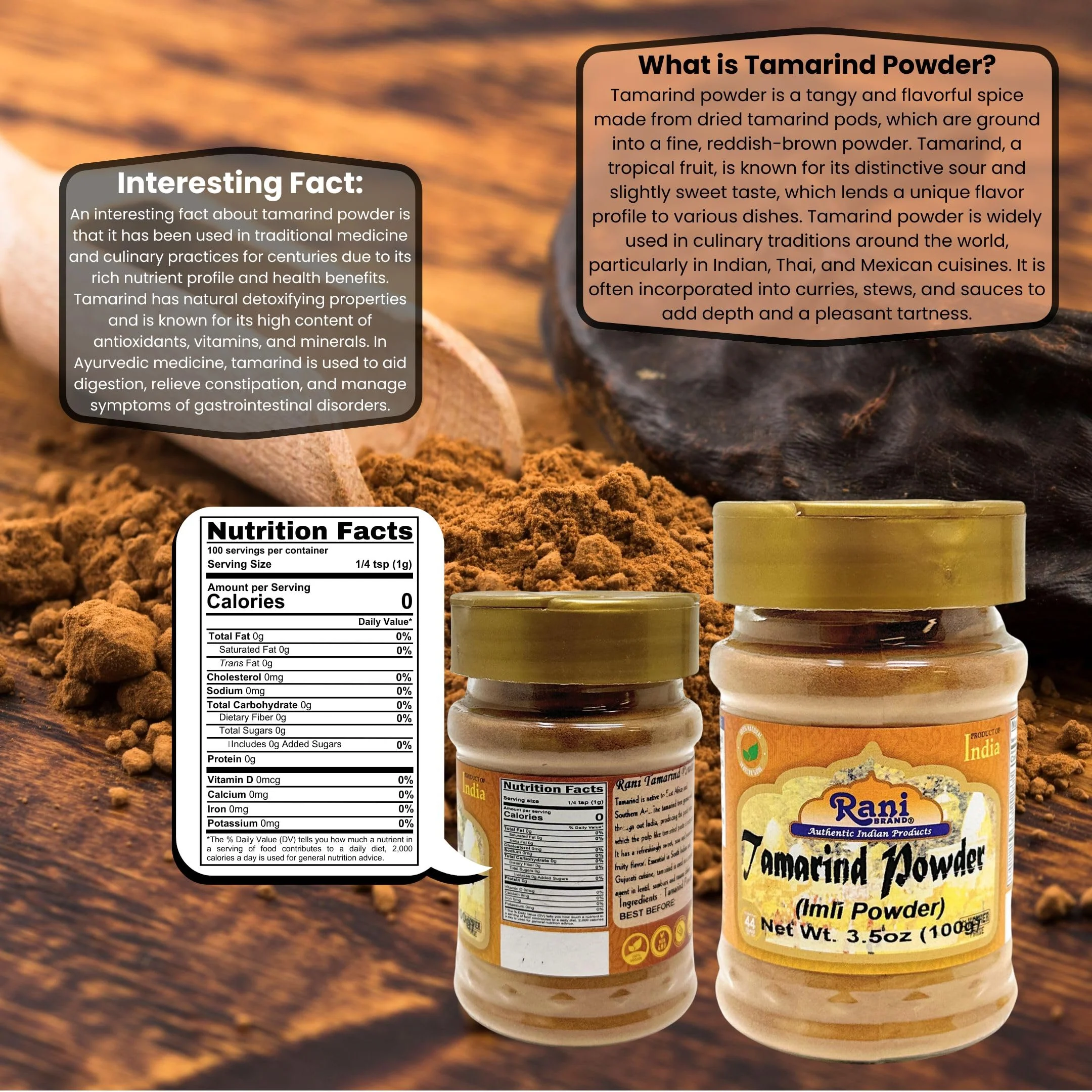 Rani Tamarind Powder (Imli) 3.5oz (100g) PET Jar ~ All Natural| No Added Sugar/Salt | Vegan | Gluten Friendly | Kosher | NON-GMO | Indian Origin - Image 3