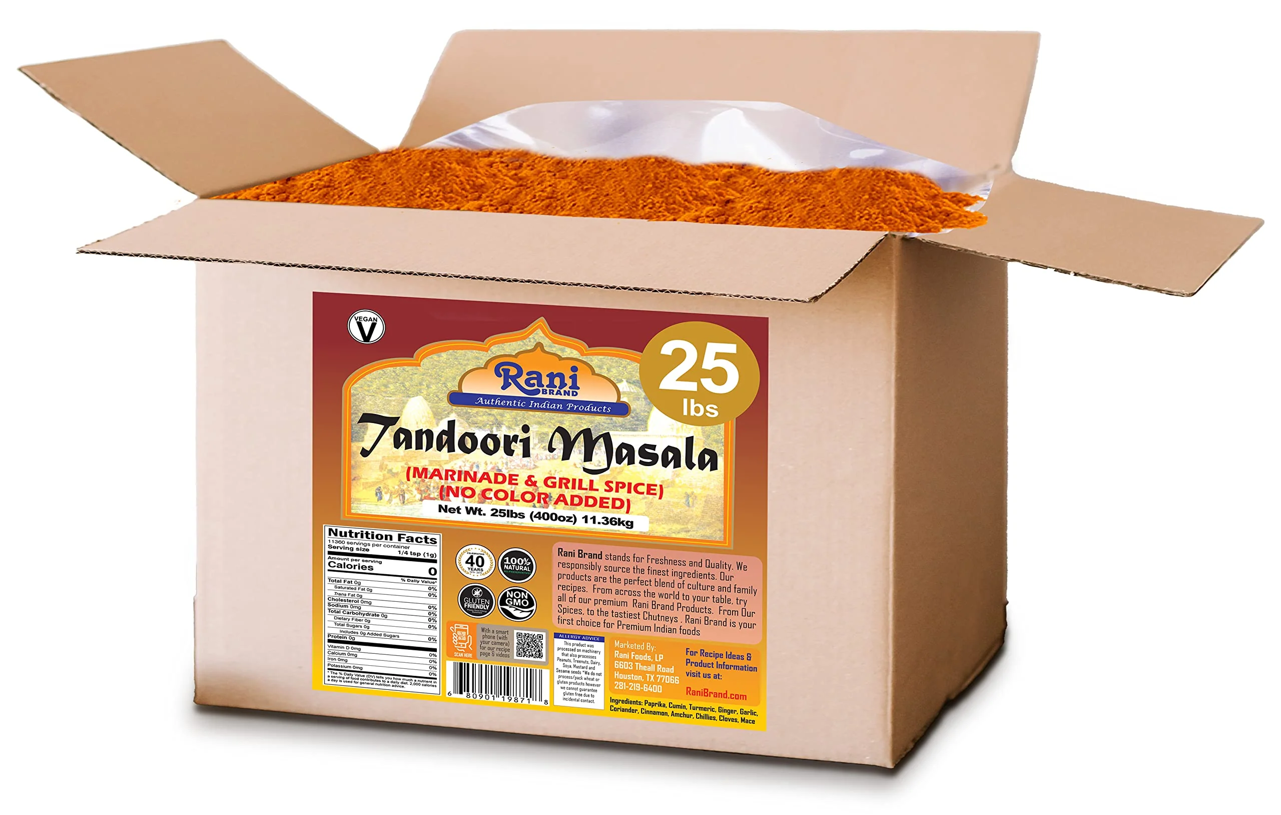 Rani Tandoori Masala (Natural, No Colors ) Indian 11-Spice Blend, 25 Pound (400 Ounce) 11.36kg ~ Bulk Box ~ Salt-Free | Vegan | Gluten-Free | NON-GMO - Image 4