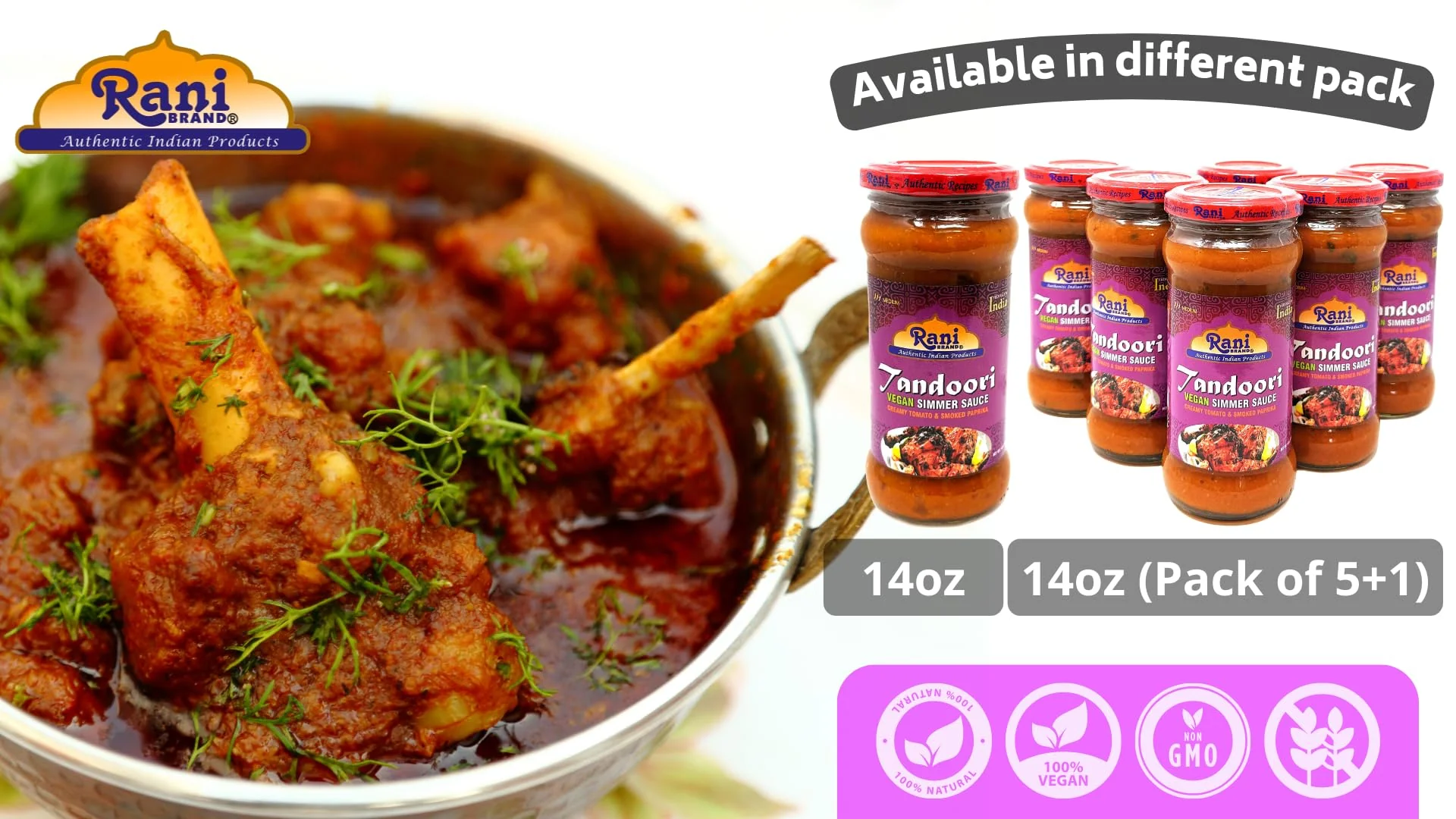 Rani Tandoori Curry Vegan Simmer Sauce (Creamy Tomato & Smoked Paprika) 14oz (400g) Glass Jar, Pack of 5 +1 FREE ~ Easy to Use | Vegan | No Colors | All Natural | NON-GMO | Gluten Free | Indian Origin - Image 3