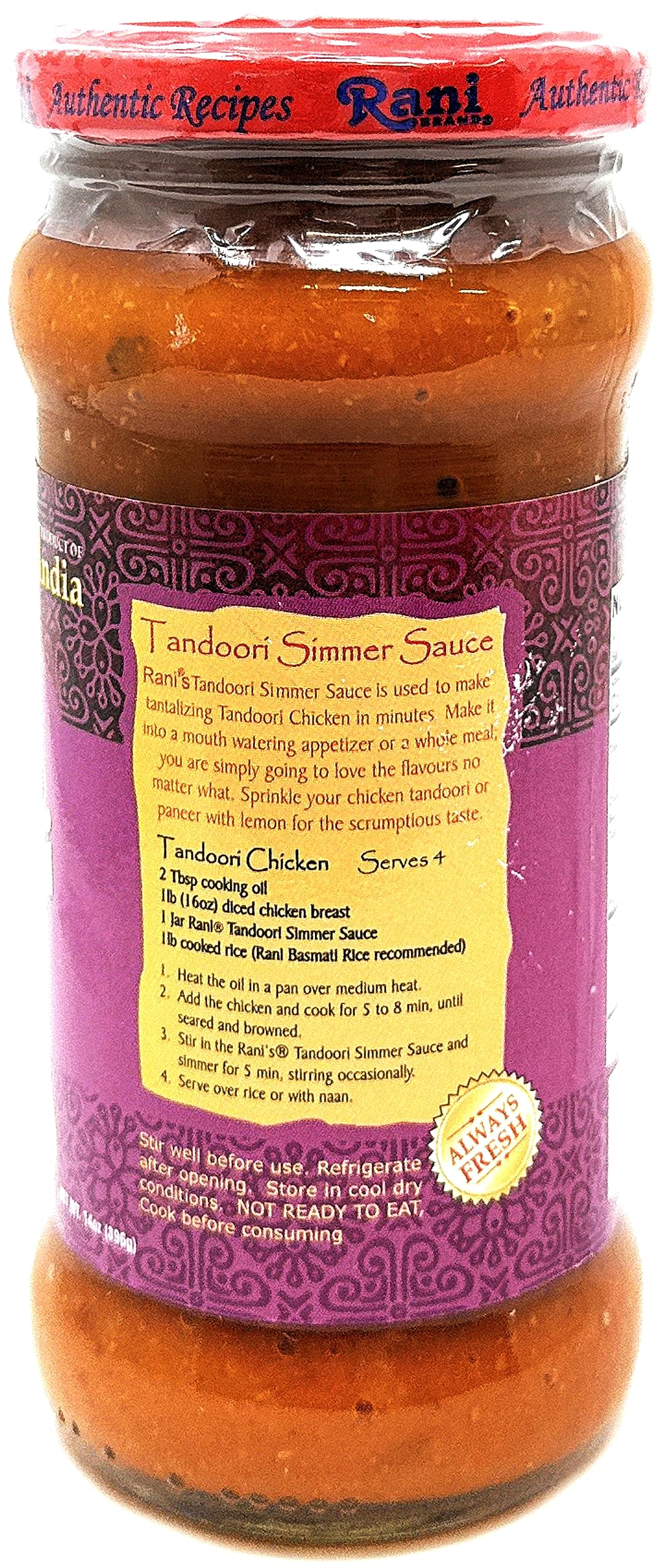 Rani Tandoori Curry Vegan Simmer Sauce (Creamy Tomato & Smoked Paprika) 14oz (400g) Glass Jar, Pack of 5 +1 FREE ~ Easy to Use | Vegan | No Colors | All Natural | NON-GMO | Gluten Free | Indian Origin - Image 4