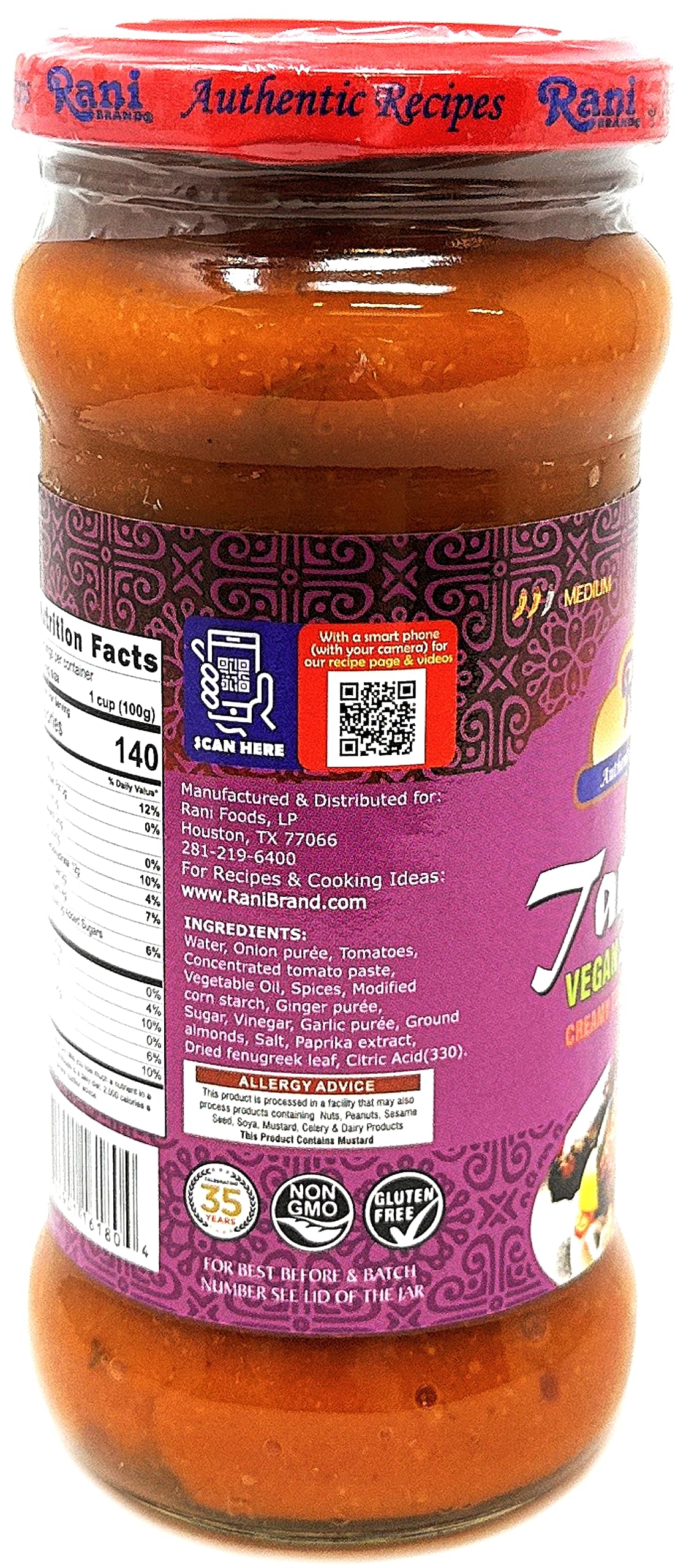 Rani Tandoori Curry Vegan Simmer Sauce (Creamy Tomato & Smoked Paprika) 14oz (400g) Glass Jar, Pack of 5 +1 FREE ~ Easy to Use | Vegan | No Colors | All Natural | NON-GMO | Gluten Free | Indian Origin - Image 6