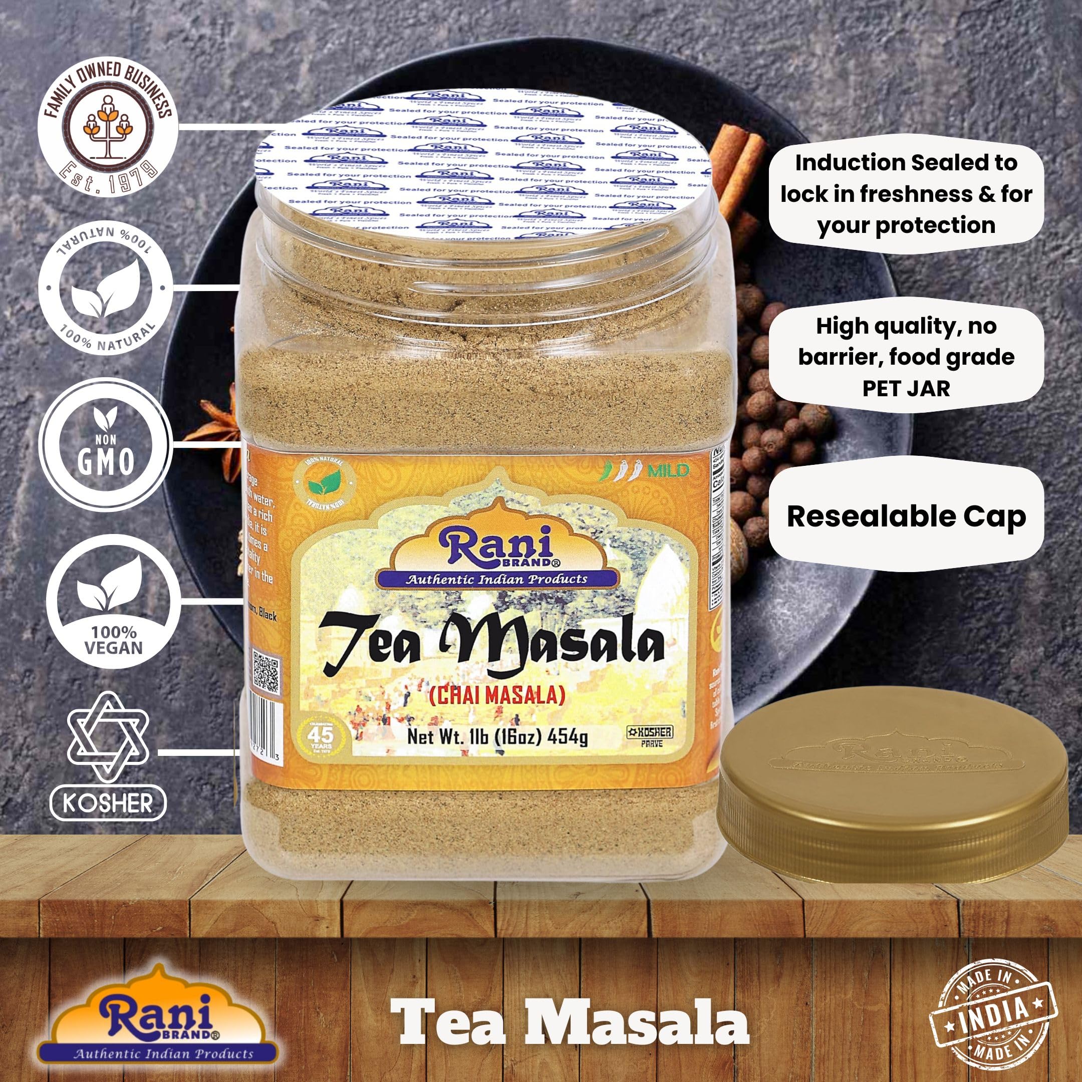 Rani Tea (Chai) Masala 16oz (1lb) 454g Bulk PET Jar ~ All Natural | Vegan | Gluten Friendly | Salt & Sugar Free | NON-GMO | Kosher | No Colors | Indian Origin - Image 4