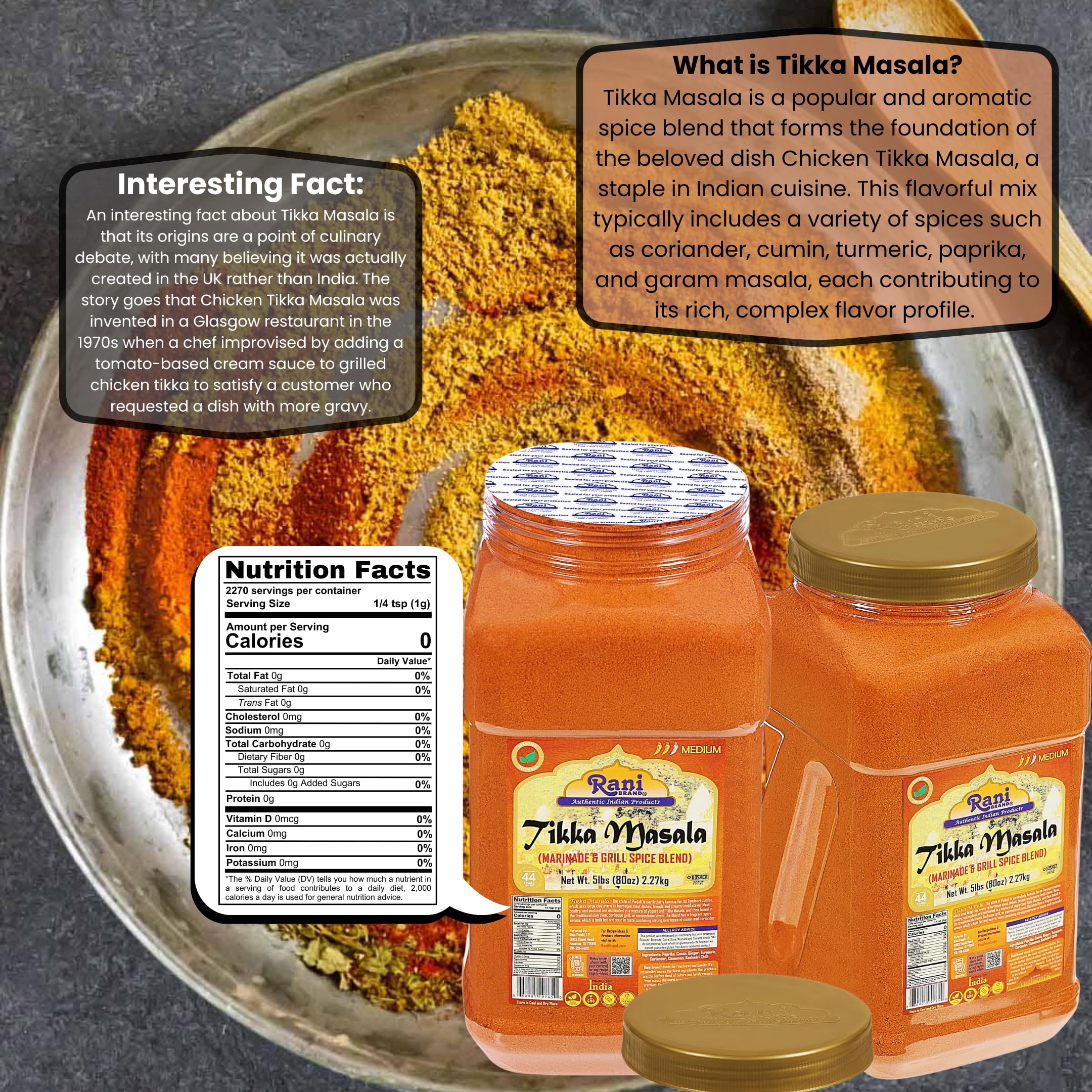 Rani Tikka Masala Indian 7-Spice Blend 80oz (5lbs) 2.27kg Bulk PET Jar ~ All Natural | Salt-Free | Vegan | No Colors | Gluten Friendly | NON-GMO | Kosher | Indian Origin - Image 3